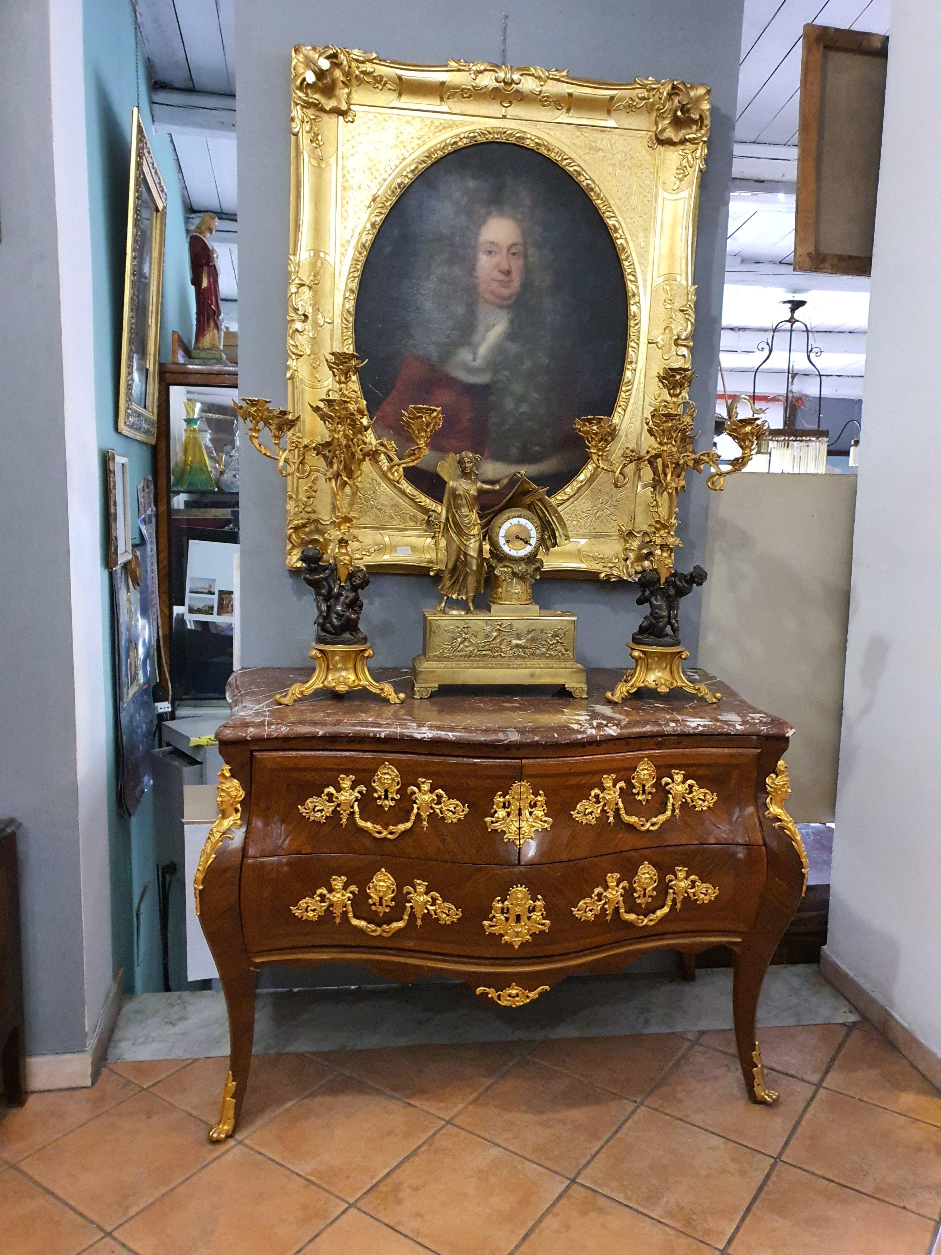 18th Century Louis XV Commode Chests of Drawers Gilded Bronze Frech Marble 5