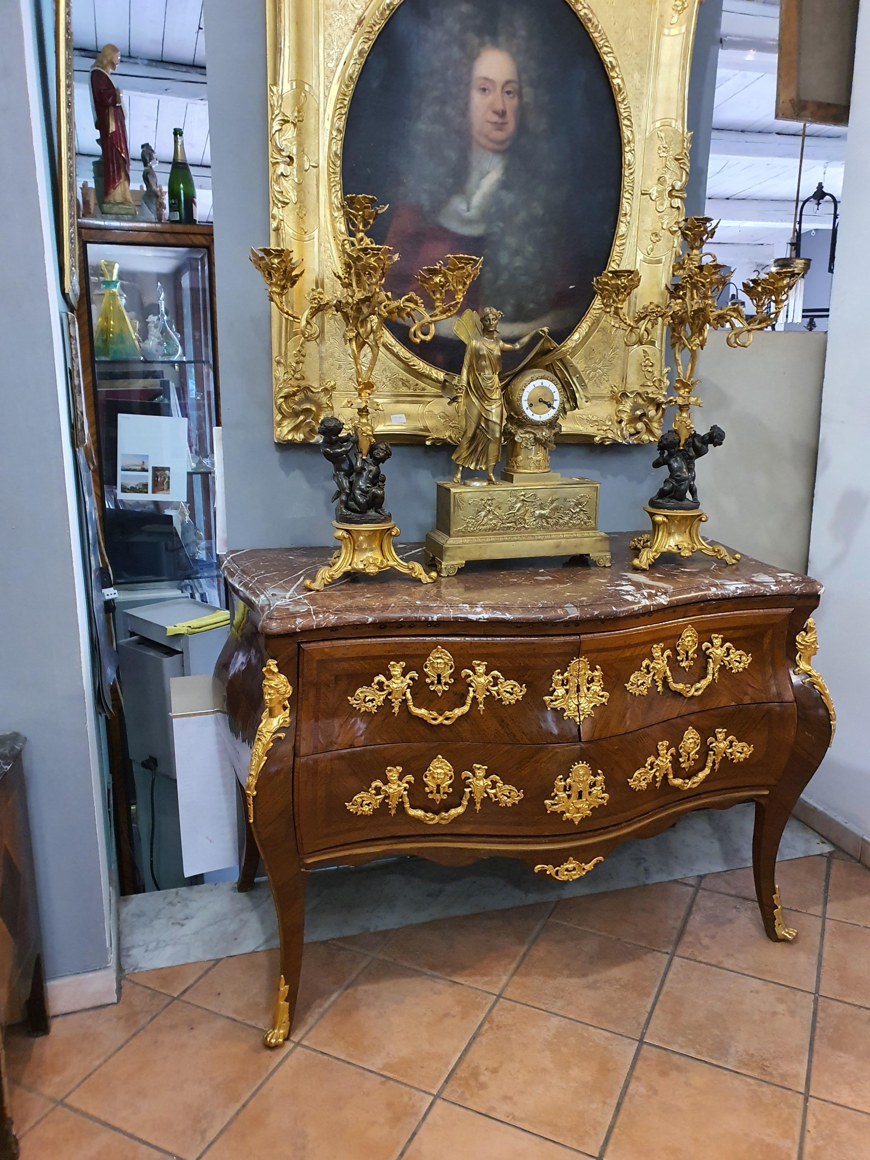 18th Century Louis XV Commode Chests of Drawers Gilded Bronze Frech Marble 7