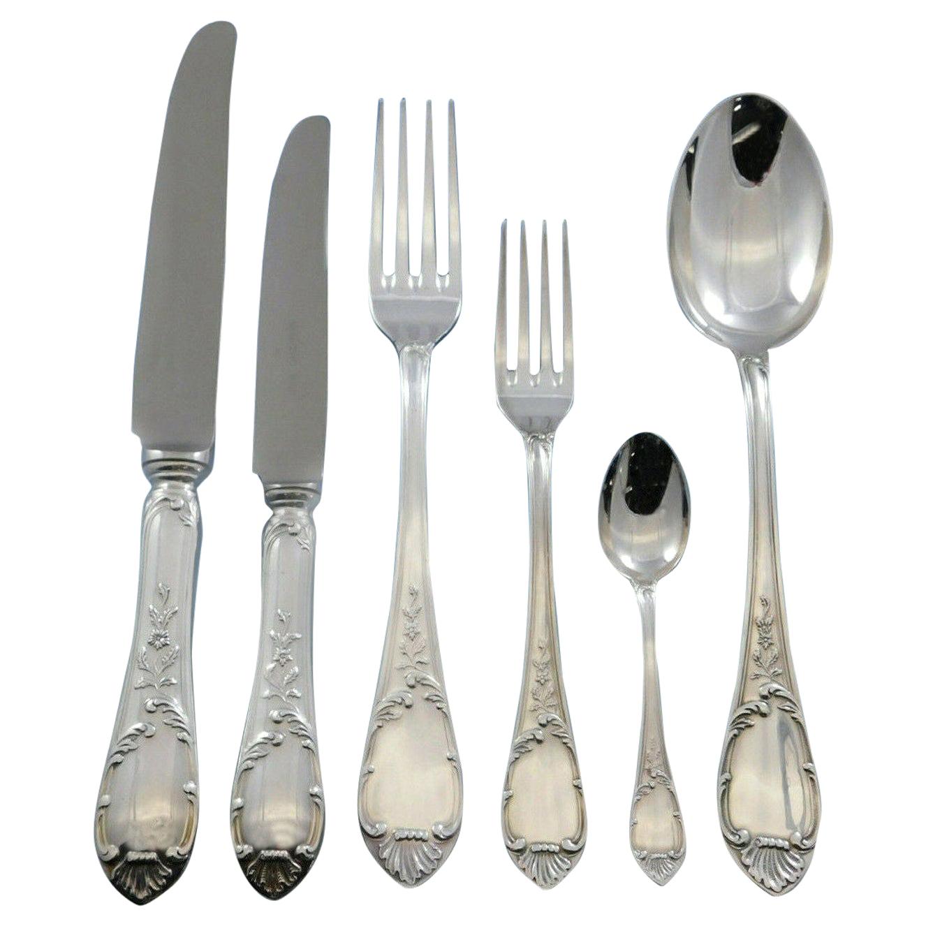 Luigi XVI by Calegaro Italy 800 Silver Flatware Set Service 24 Pieces Dinner For Sale