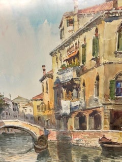Peaceful Venetian Canal Scenes in a Pair of Mid 20th-C. Paintings