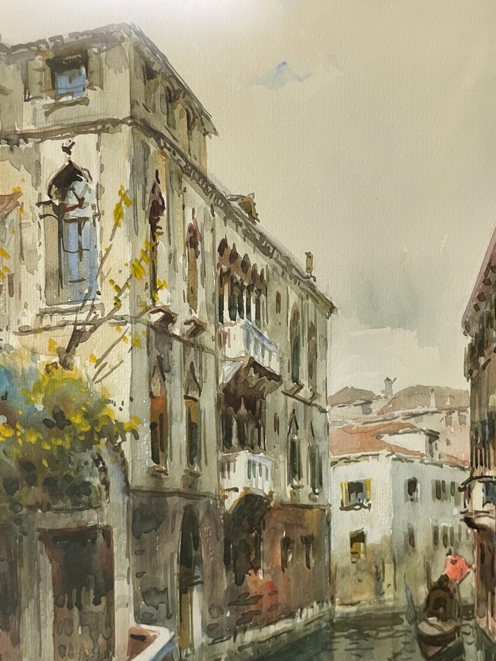 Tranquille scene di canali veneziani in una coppia di C.I.C. della metà del XX secolo. Dipinti - Painting Realismo di Luigi Zugolo