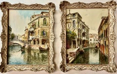 Peaceful Venetian Canal Scenes in a Pair of Mid 20th-C. Paintings