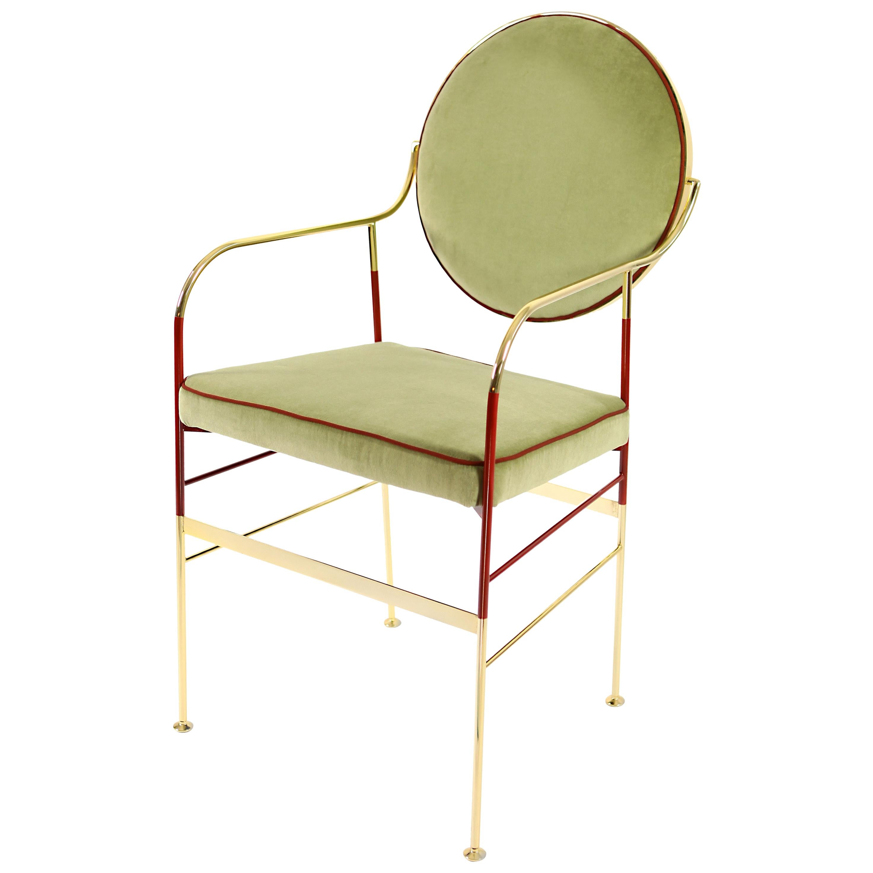 Luigina 24-Karat Gold Sage Velvet Chair Made in Italy For Sale