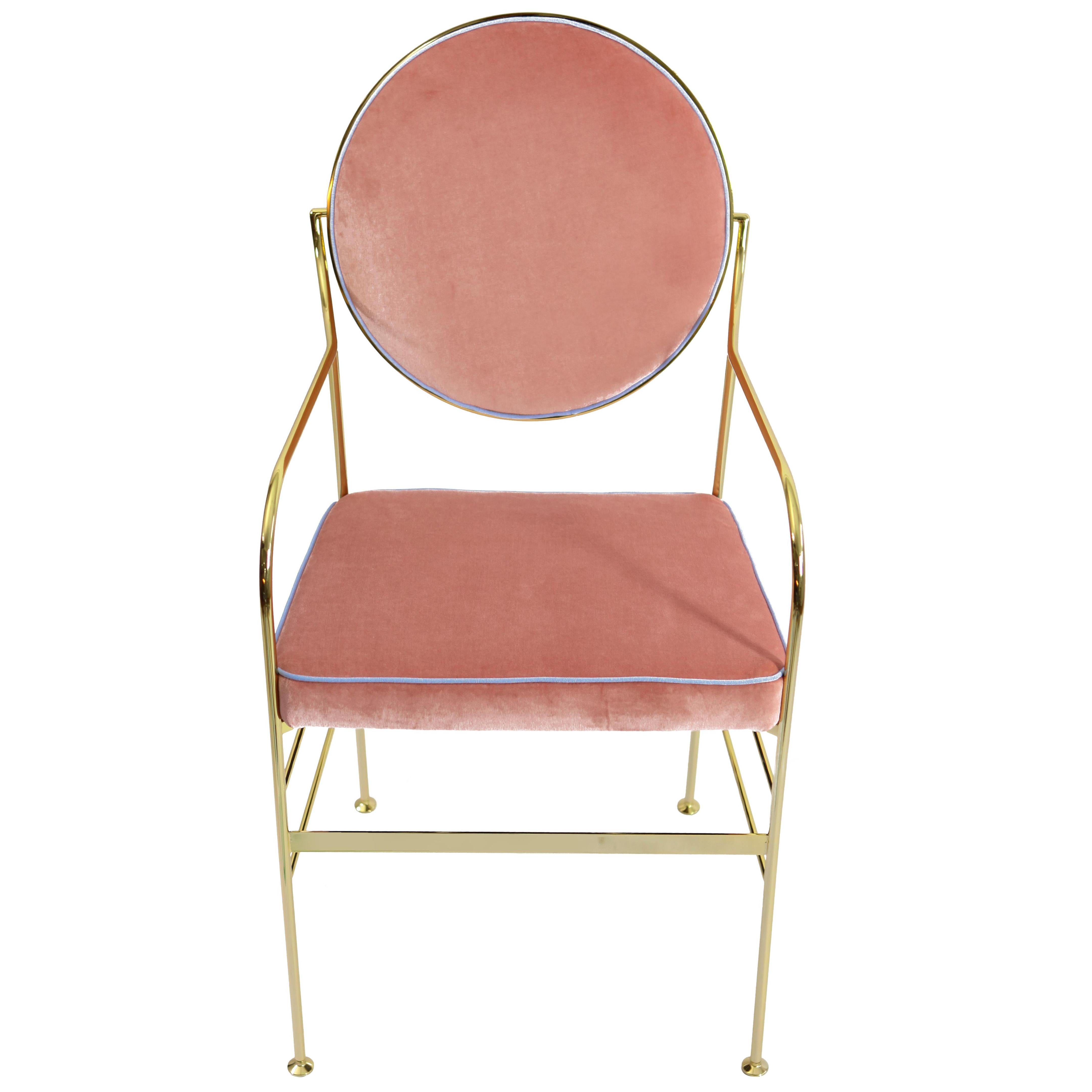 Luigina Gold Pink Queen Velvet Chair Made in Italy For Sale