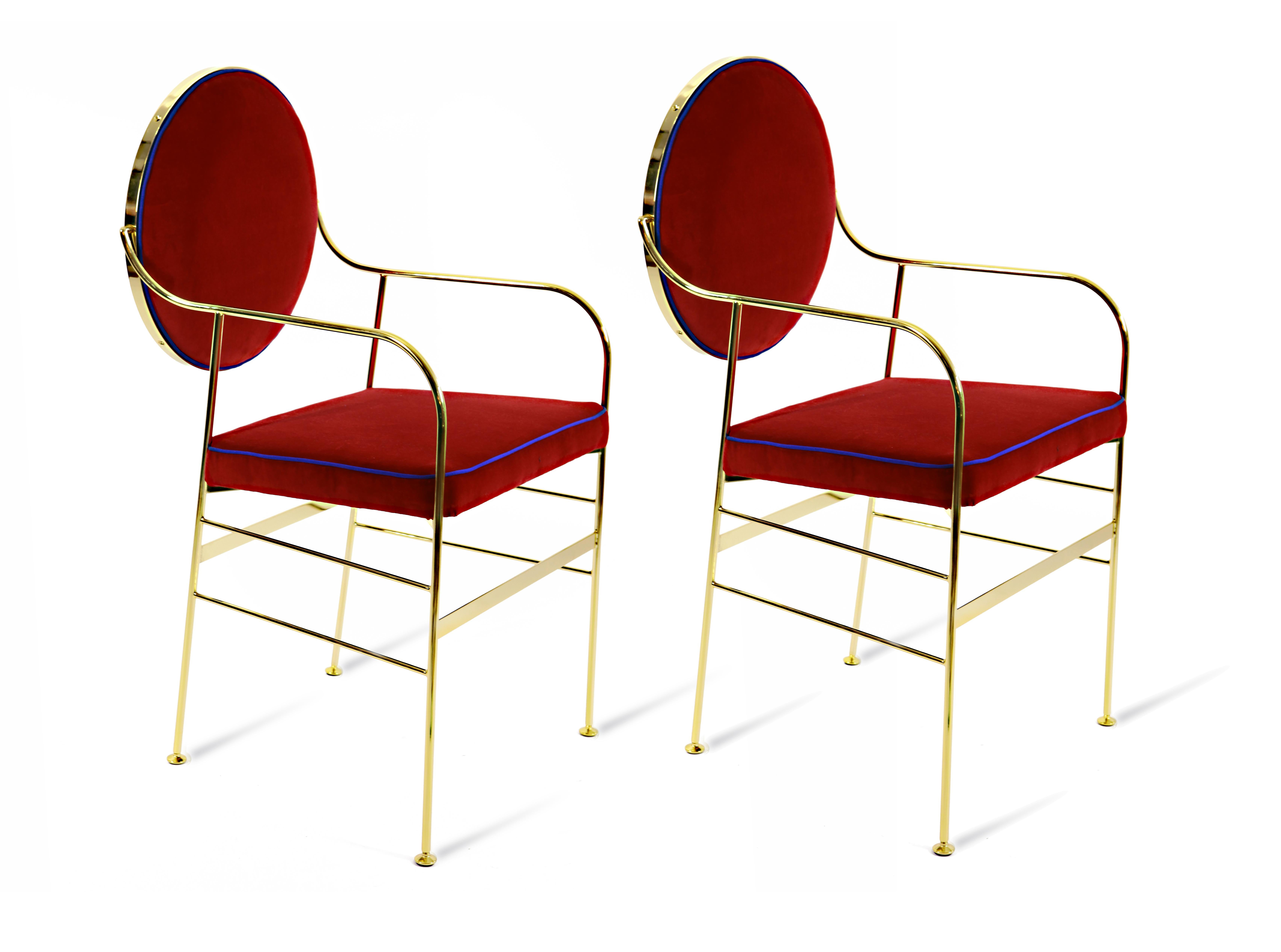 Italian Luigina Gold Red Velvet Chair Made in Italy For Sale