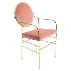 En stock à Los Angeles:: Chaise à manger en velours rose:: par Paolo Calcagni