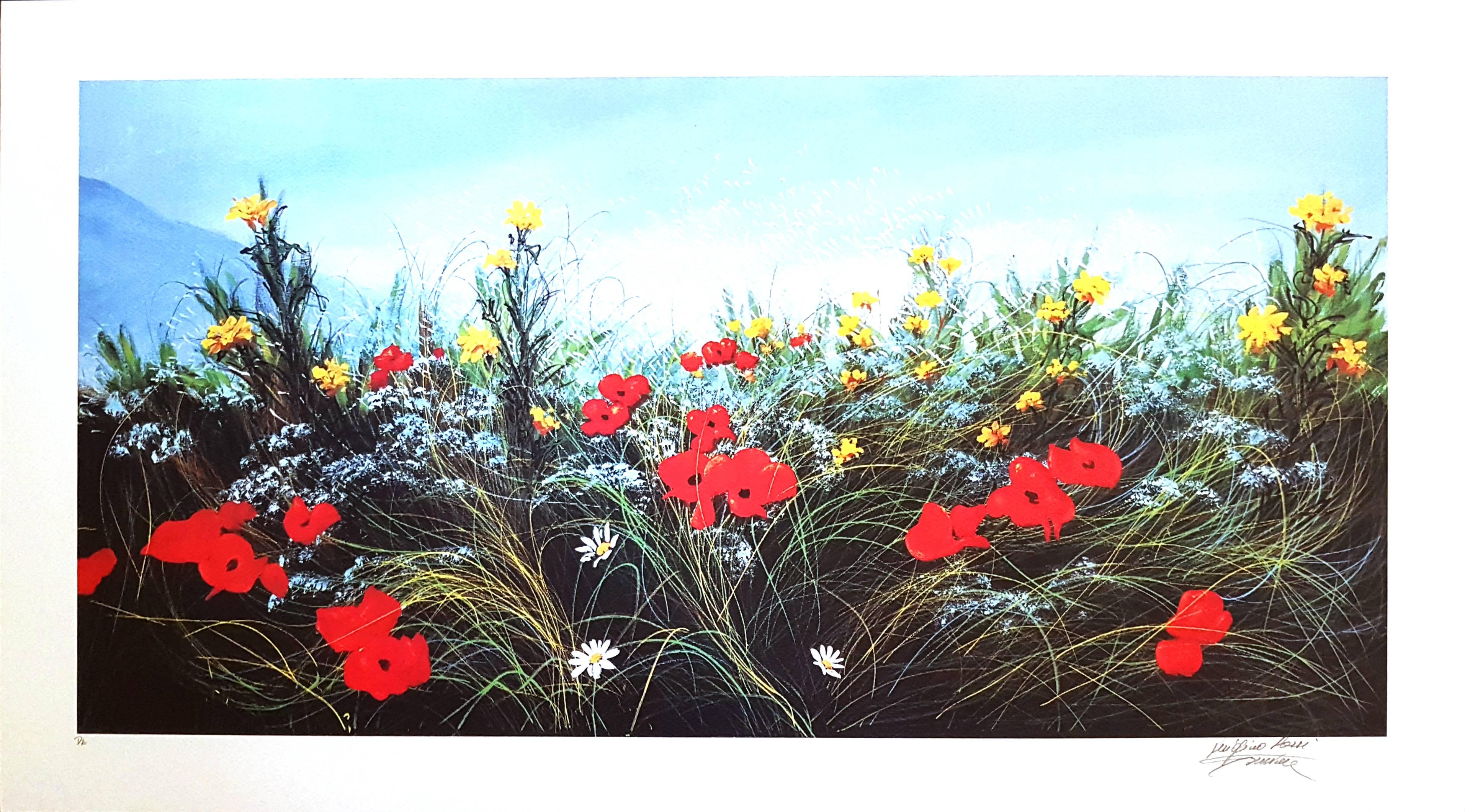 Luigino Rossi Garzione Figurative Print - Wildflowers - Original Screen Print - 1980s