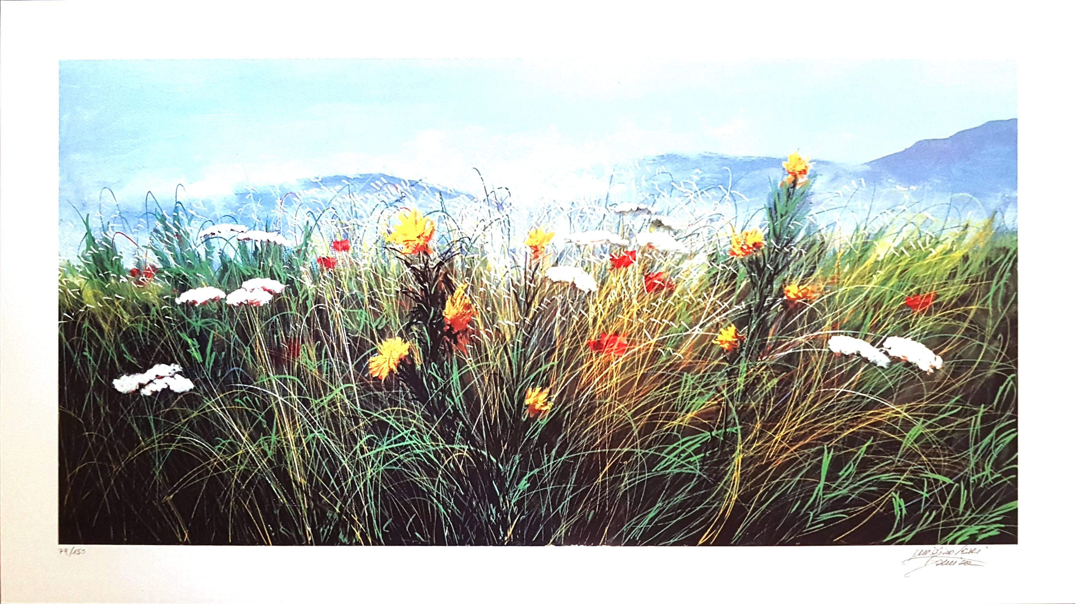 Luigino Rossi Garzione Landscape Print - Wildflowers - Original Screen Print by L. Rossi Garzione - 1980s