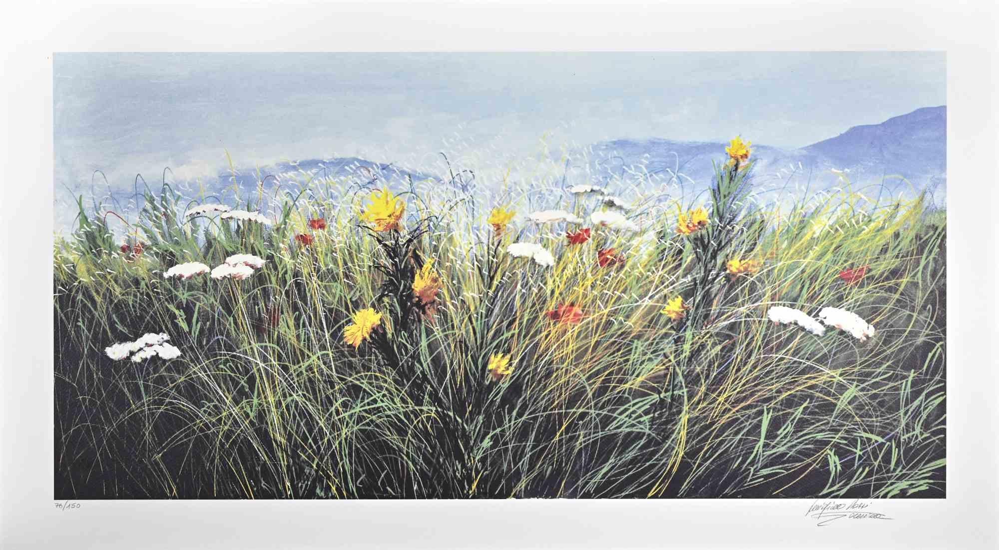 Wildflowers - Sérigraphie de L. Rossi Garzione - années 1970 - Print de Luigino Rossi Garzione