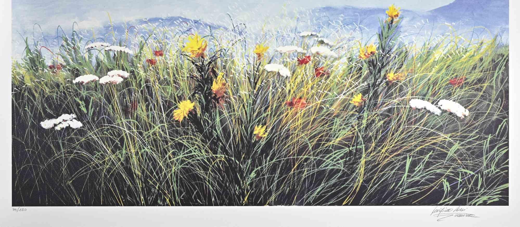 Figurative Print Luigino Rossi Garzione - Wildflowers - Sérigraphie de L. Rossi Garzione - années 1970