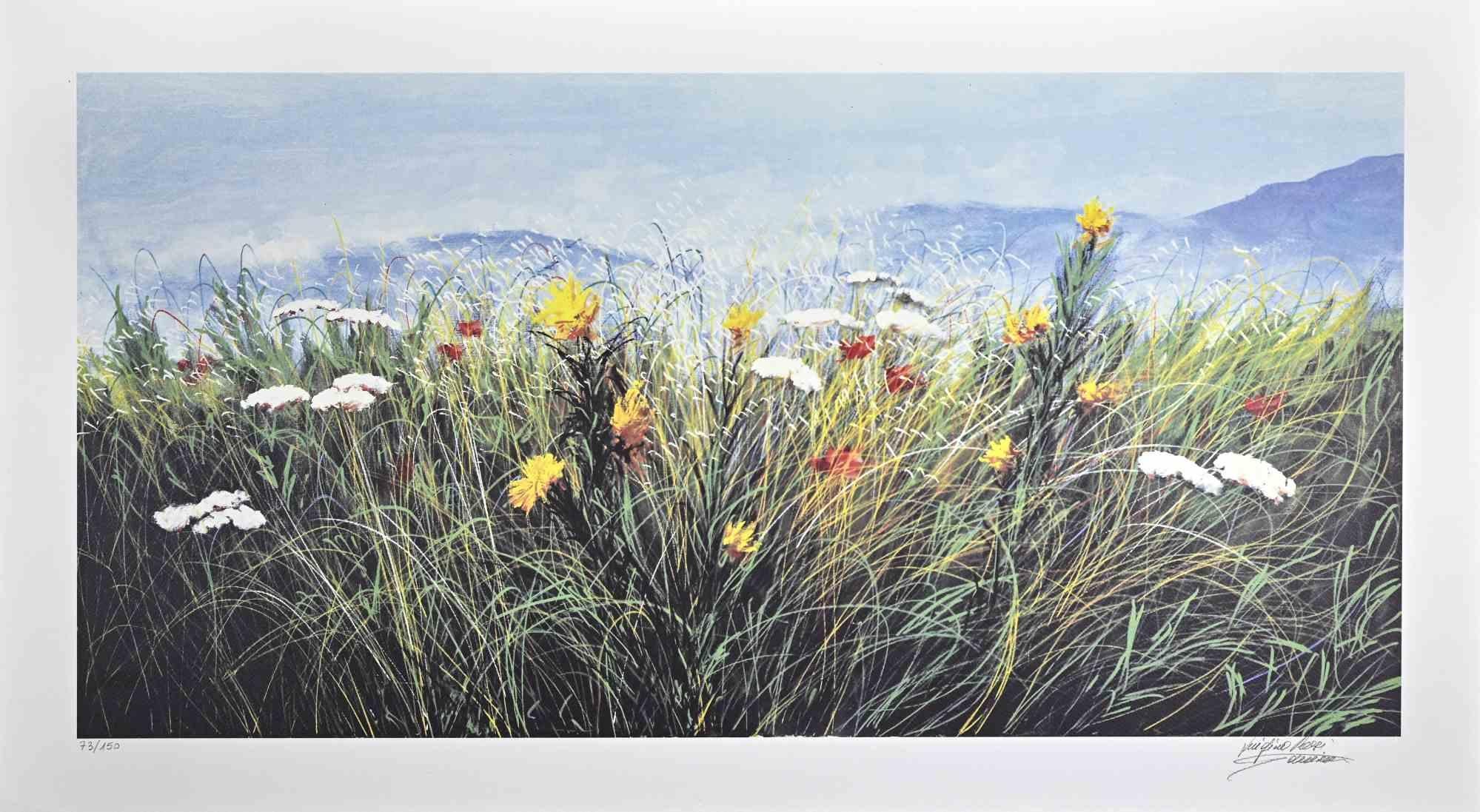 Landscape Print di Luigino Rossi Garzione - Fiori di campo - Serigrafia di L. Rossi Garzione - Fine XX secolo