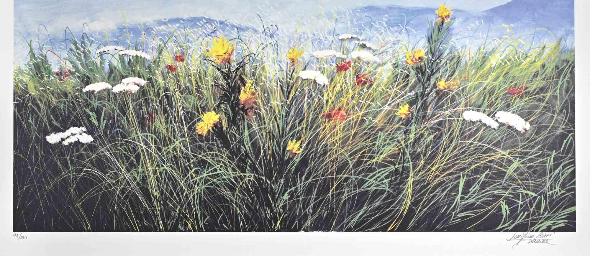 Luigino Rossi Garzione Figurative Print - Wildflowers - Screen Print by L. Rossi Garzione - Late 20th century