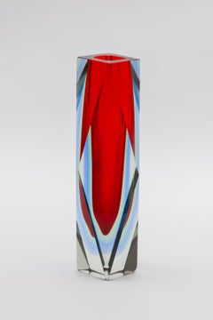 Luigo Mandruzzato Murano "Sommerso" Faceted Glass Vase, 1960s