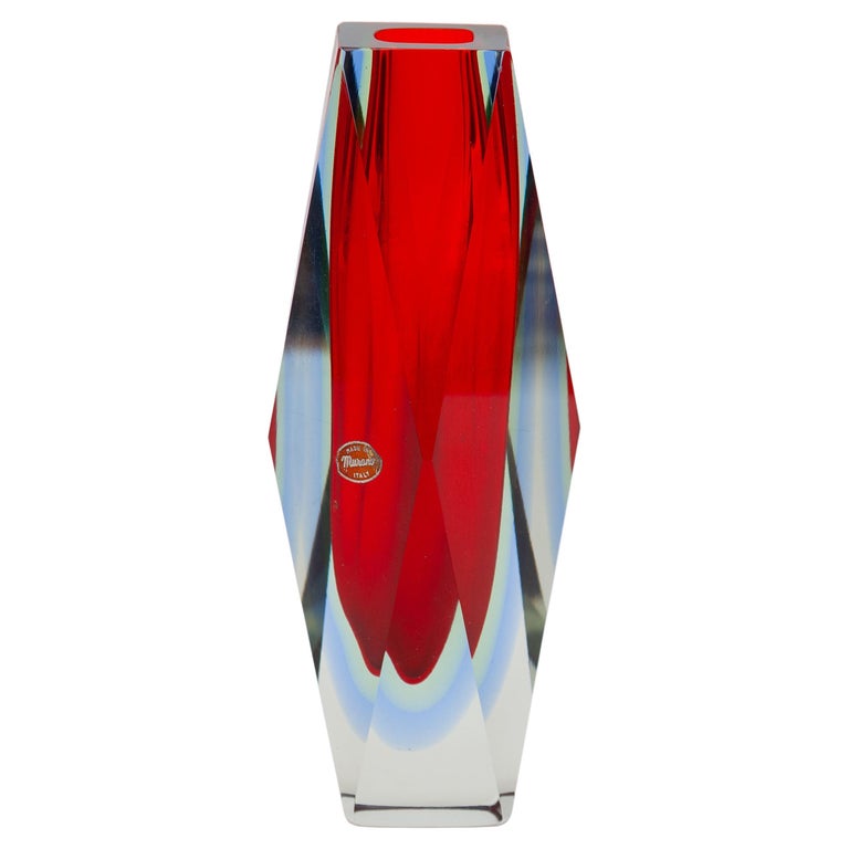 Luigo Mandruzzato Murano "Sommerso" Faceted Glass Vase, 1960s For Sale