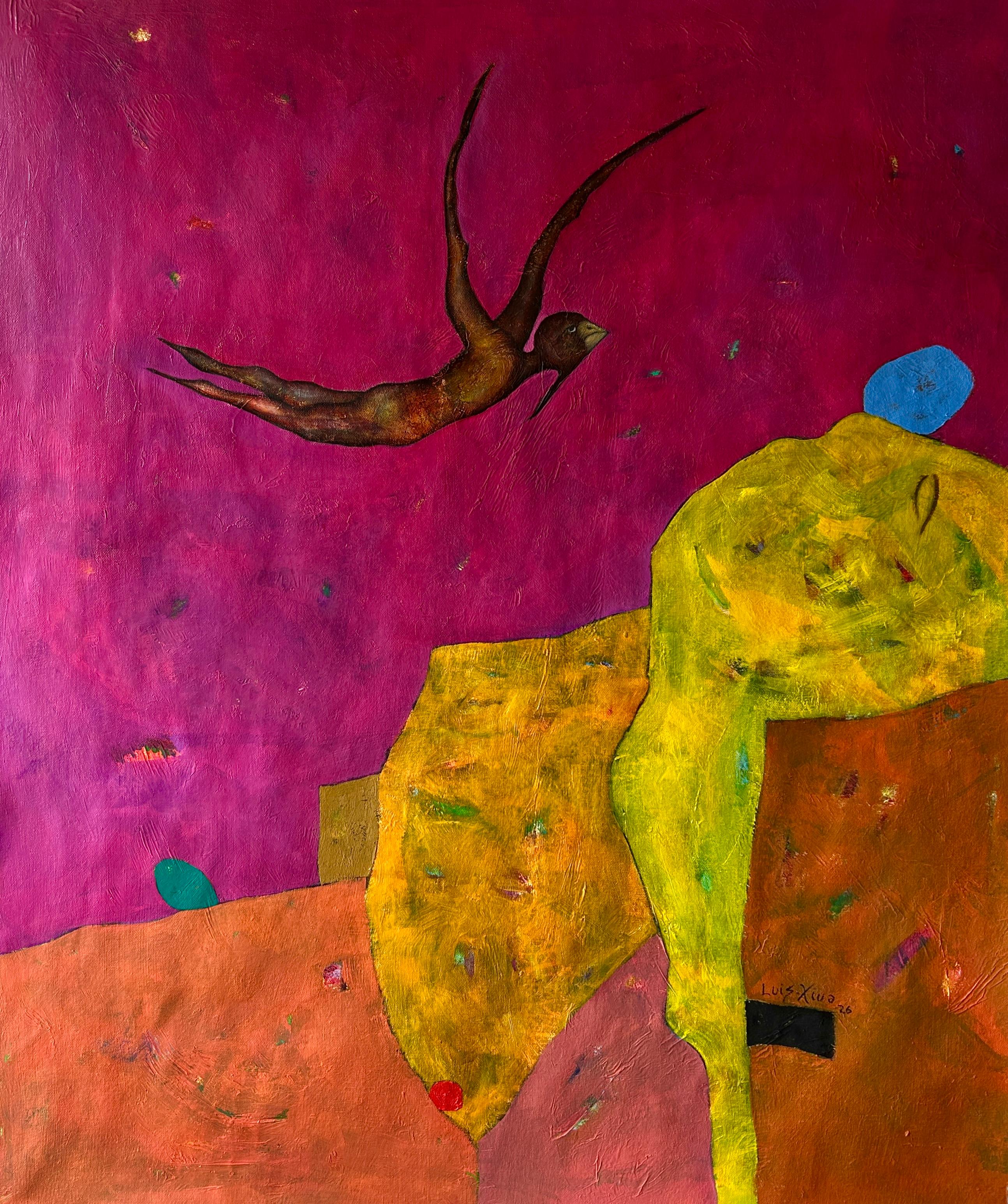 Dipinto astratto "Dream" su tela di cotone, olio e acrilico, firmato, 2010+