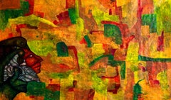 Un reflejo - Pintura abstracta en tonos verdes y amarillos con texturas
