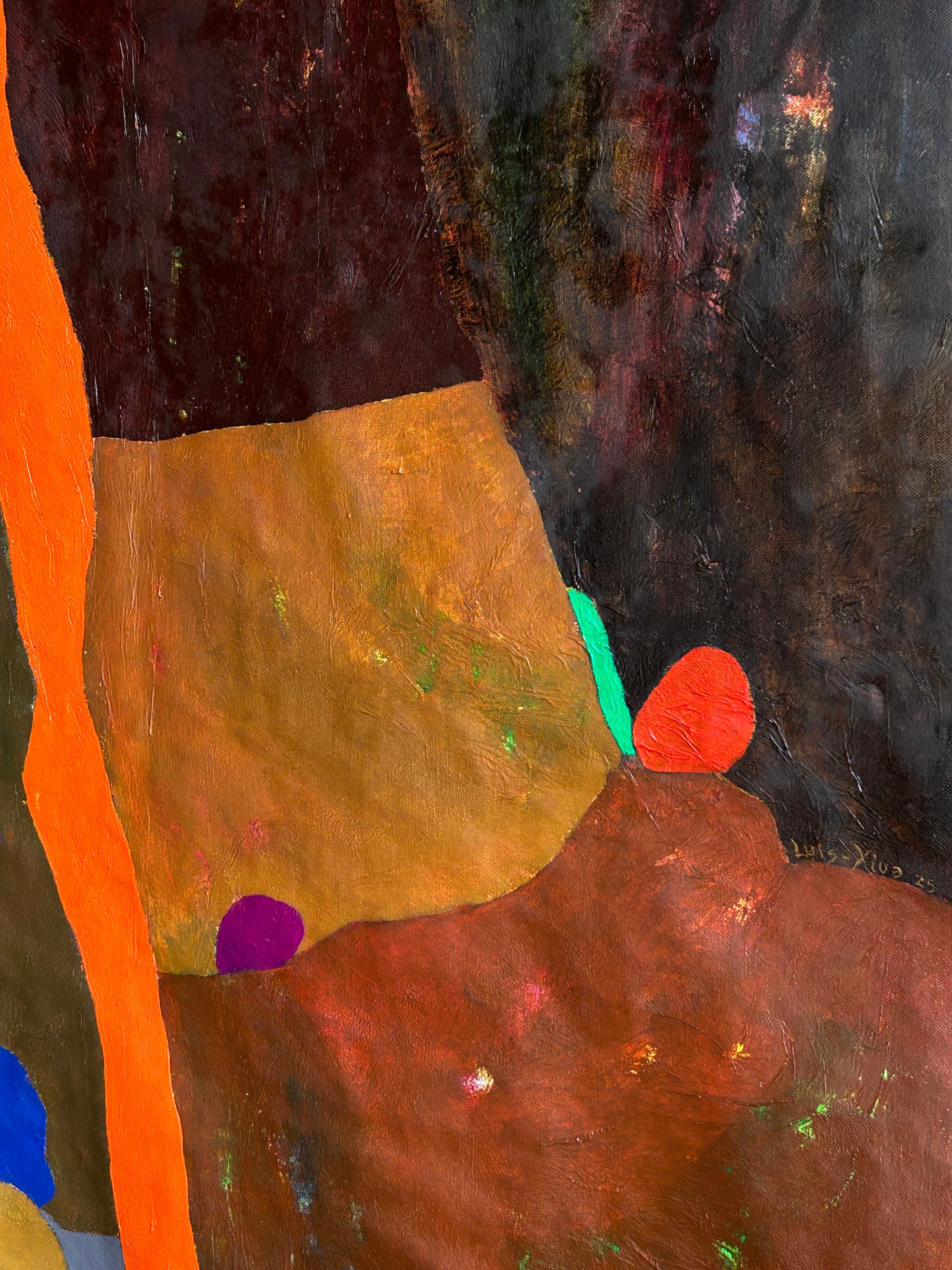 Abstract Composition with Color Fields – Contemporary Oil Painting (Braun), Abstract Painting, von Luis Alexander Rodríguez (Ie-Xiua)