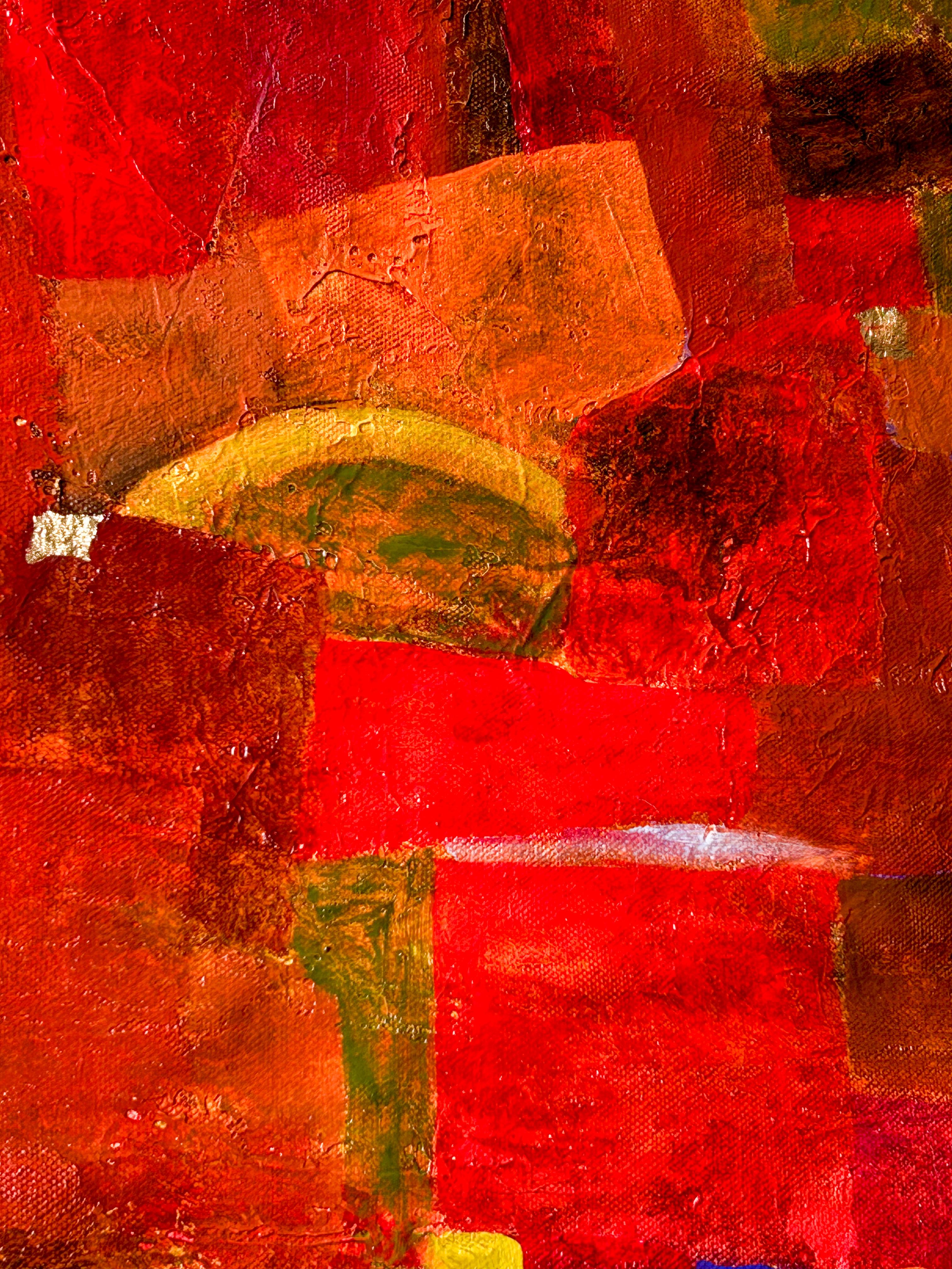 Abstract Figurative Red Oil On Canvas. 