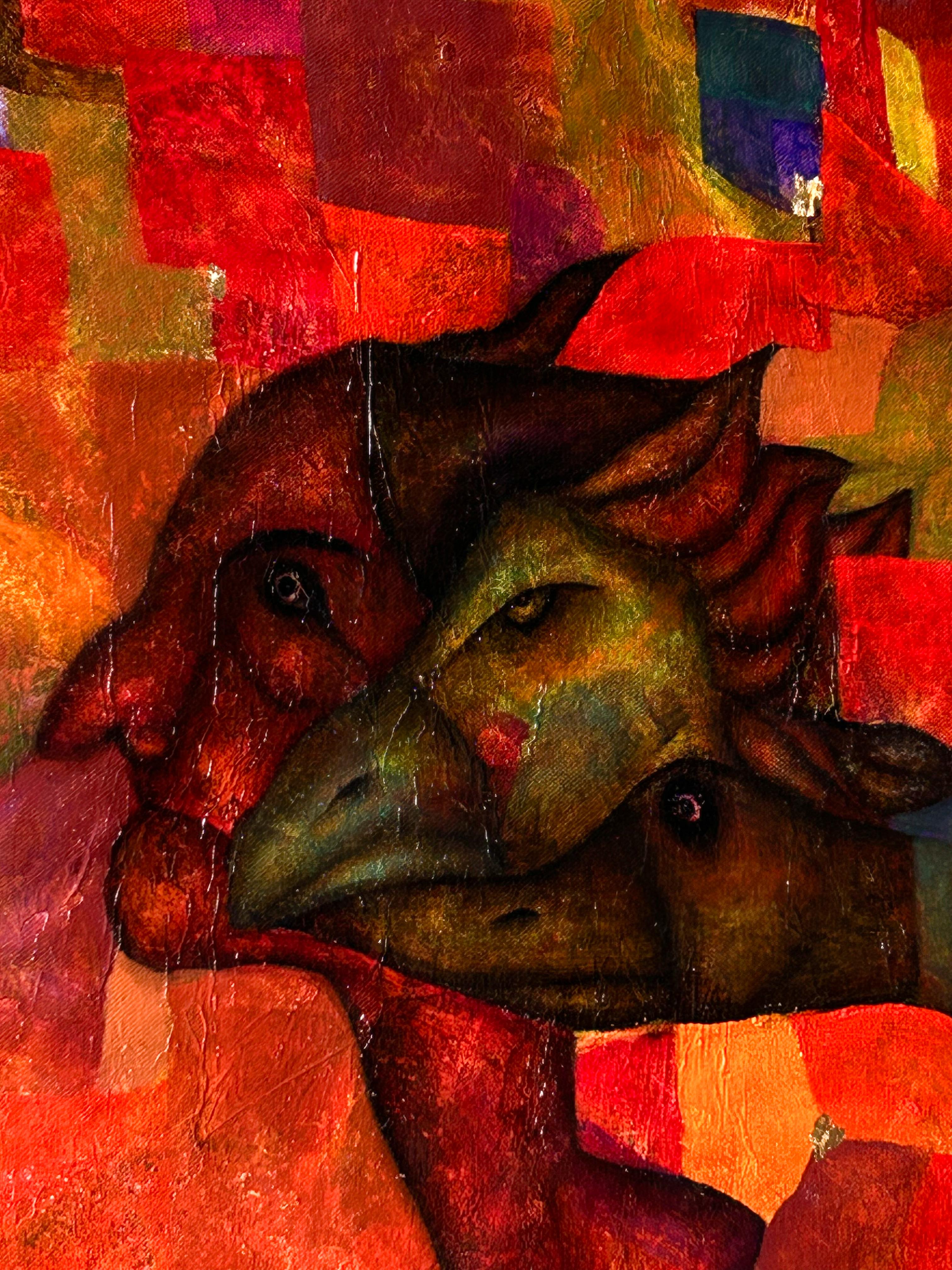 Abstract Figurative Red Oil On Canvas. 