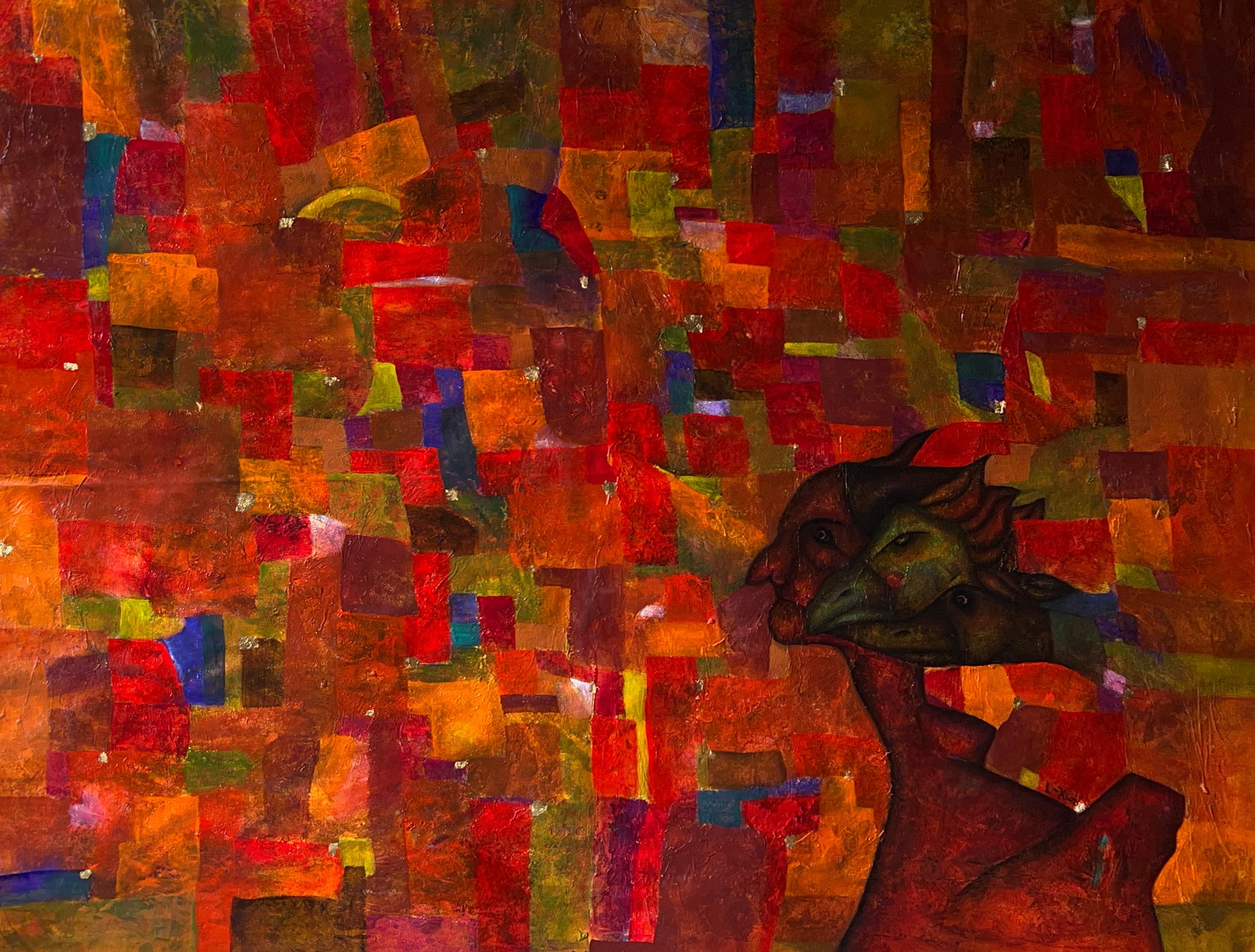 Luis Alexander Rodríguez (Ie-Xiua) Abstract Painting - Abstract Figurative Red Oil On Canvas. "Polychromy Study" 2024