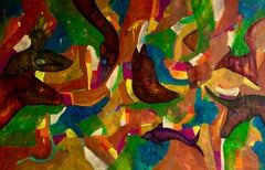Abstrakt in der Nähe des Berges, Öl auf Leinwand, Signiert, 81x127 cm