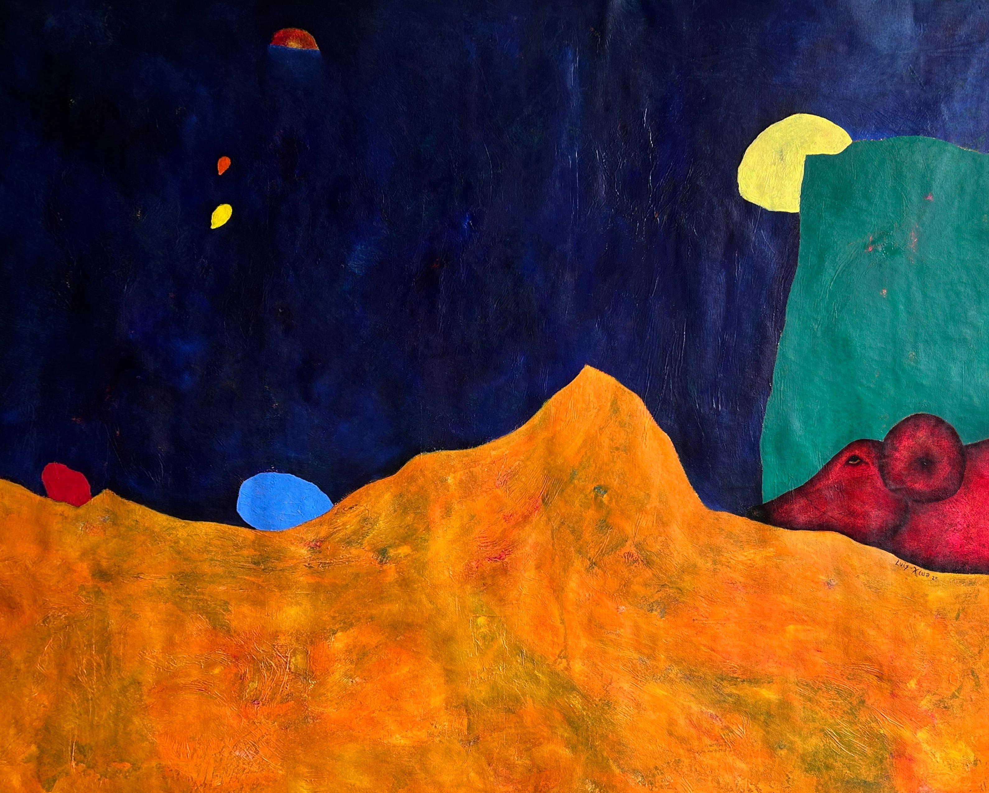 Interior Painting Luis Alexander Rodríguez (Ie-Xiua) - Peinture à l'huile abstraite et souris. "Le silence des animaux 2".