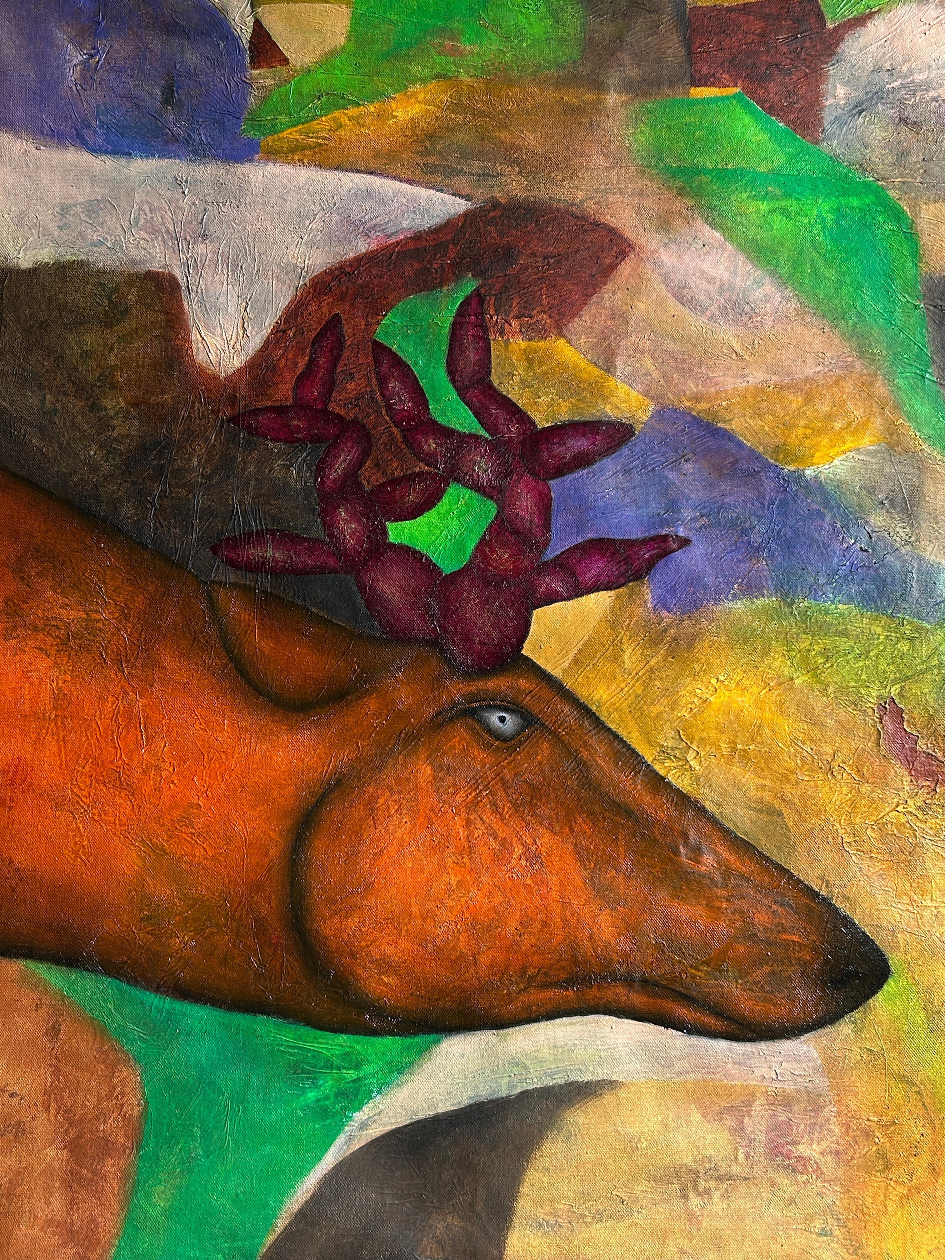 Abstract Oil Painting and Deer. 