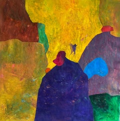 Peinture à l'huile contemporaine sur toile, abstraite figurative . "Jaune oublié