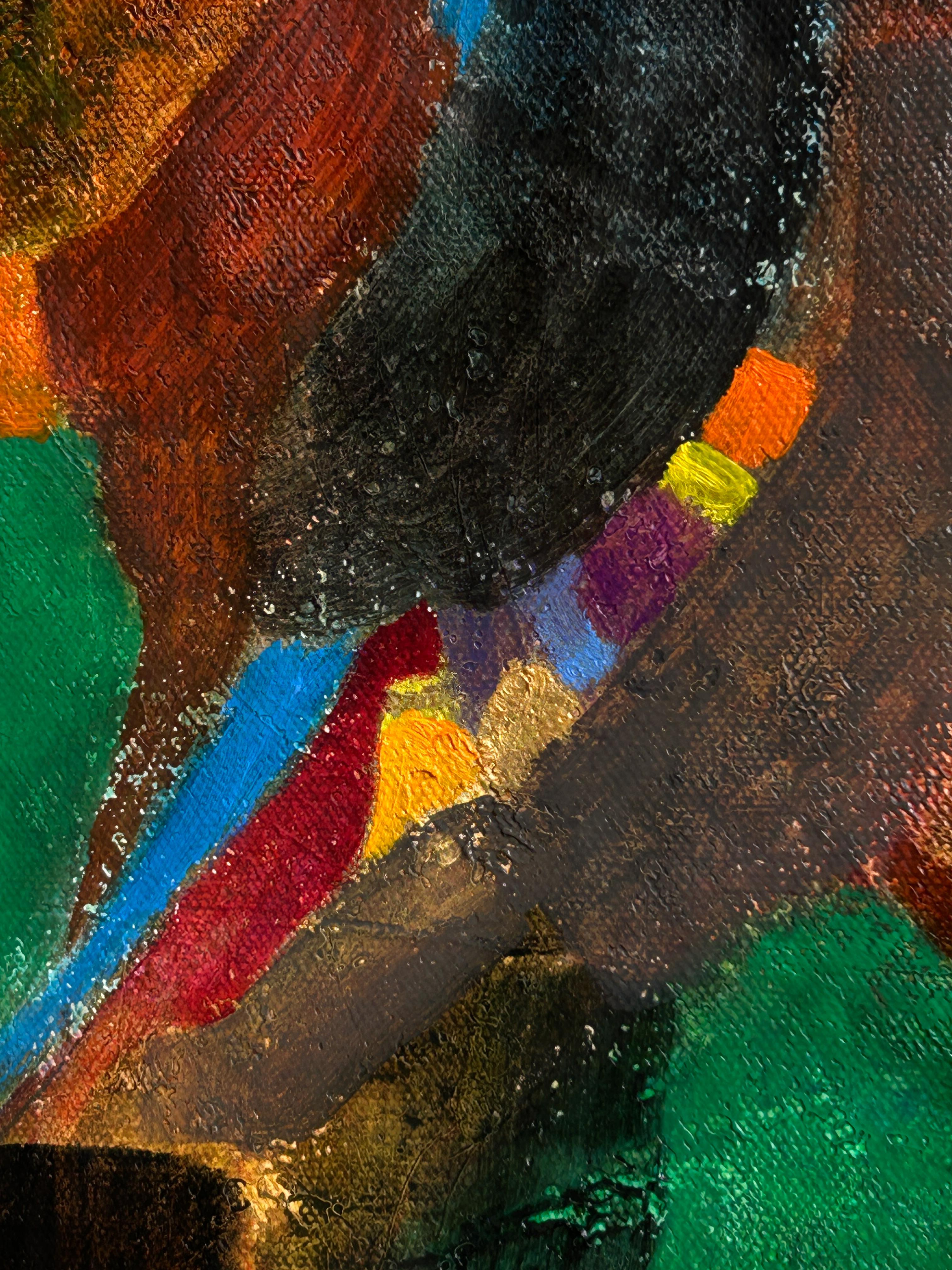 Zeitgenössische Ölmalerei, abstrakt-figurativ. „Geschichte einer Freiheit“ (Abstrakt), Painting, von Luis Alexander Rodríguez (Ie-Xiua)