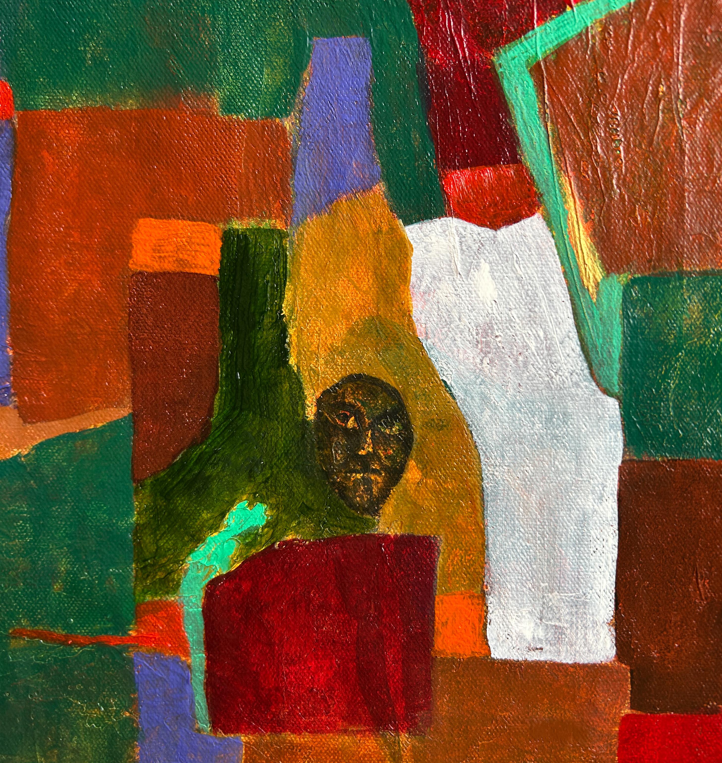 Pintura al óleo abstracta sobre lienzo. 