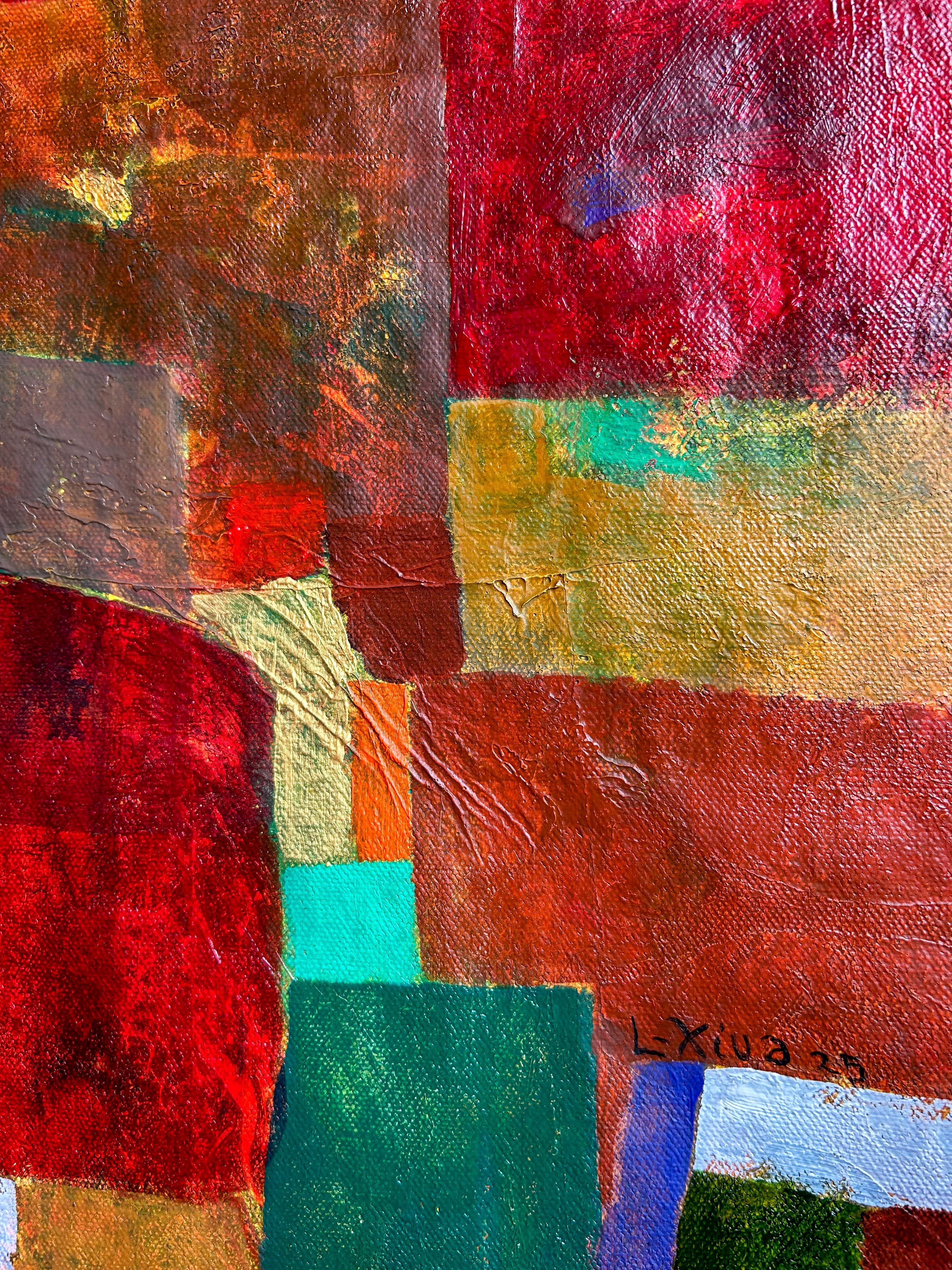 Pintura al óleo abstracta sobre lienzo. 