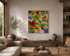 Dipinto ad olio astratto con cervo "Il silenzio degli animali", 95x80 cm, firmato