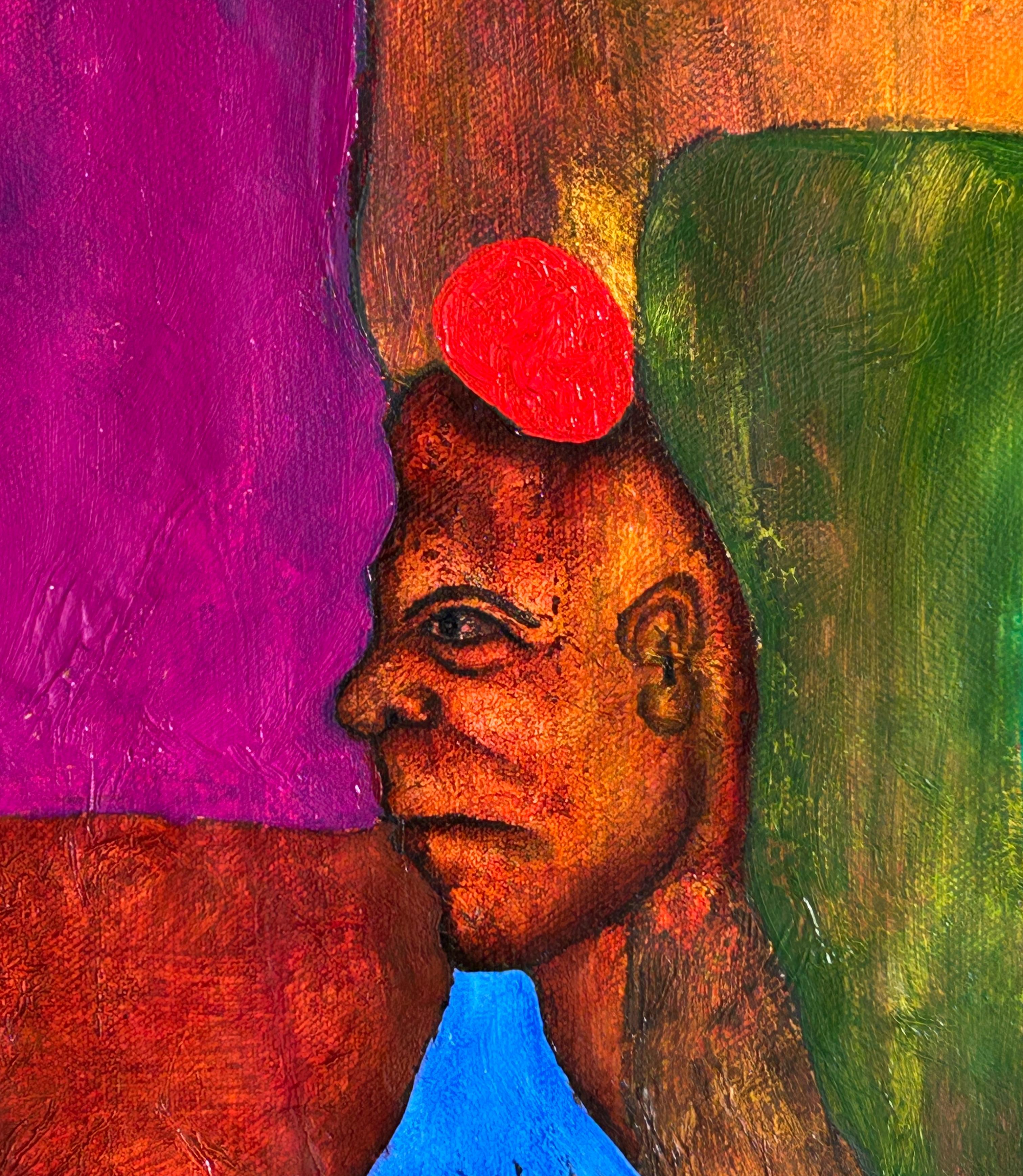 Pittura ad olio astratta con figure. 
