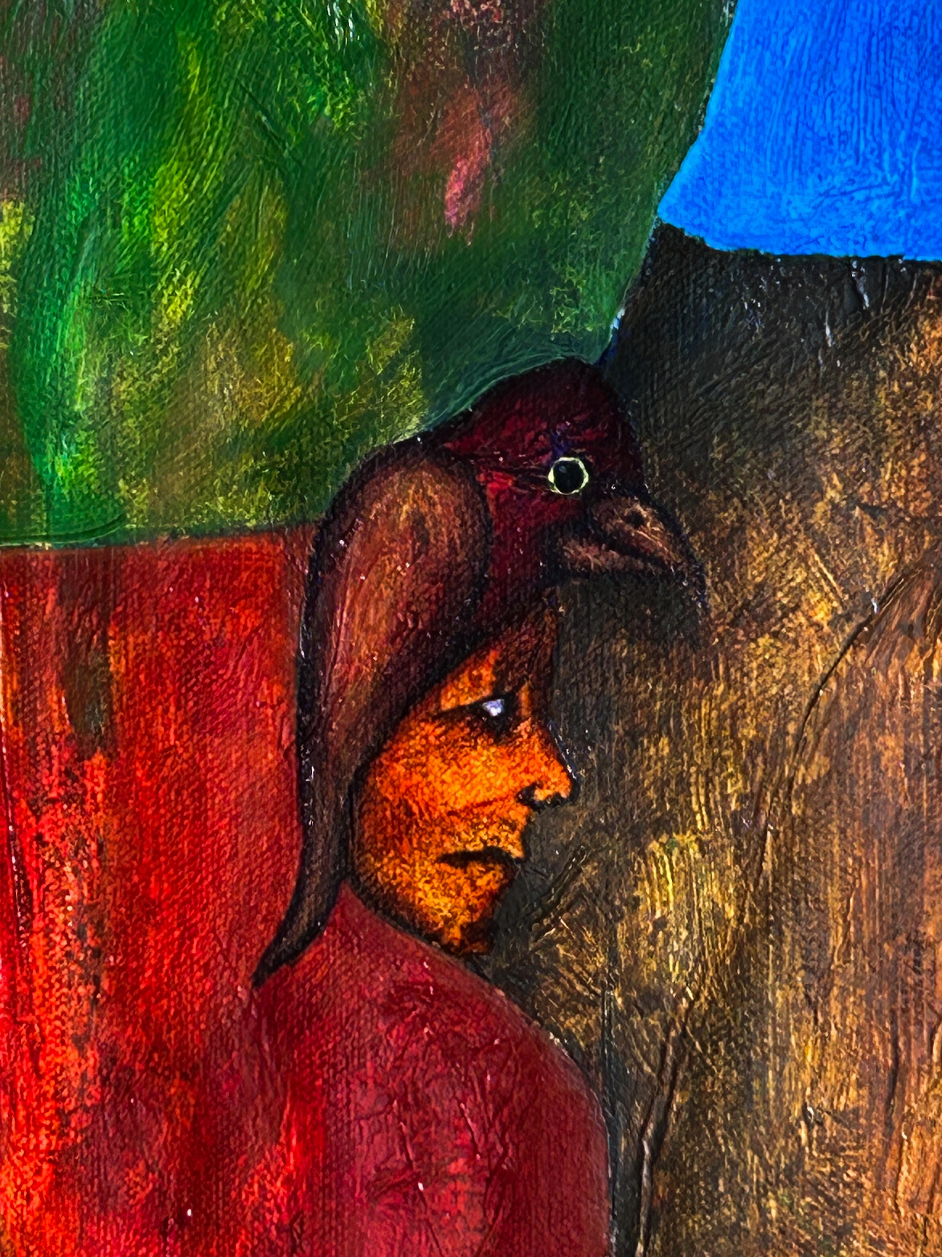 Pittura ad olio astratta con figure. 