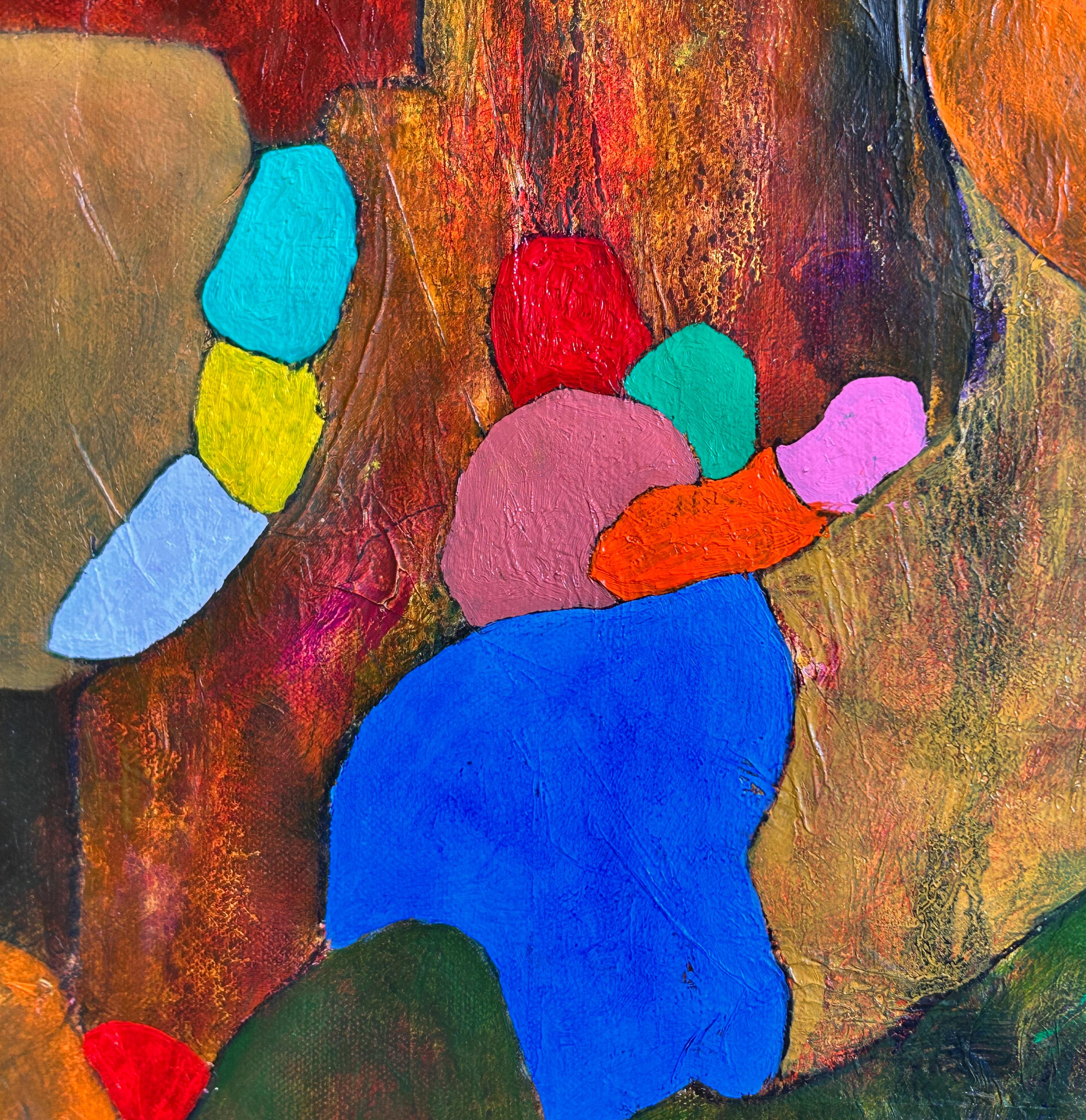 Pittura ad olio astratta con figure. 