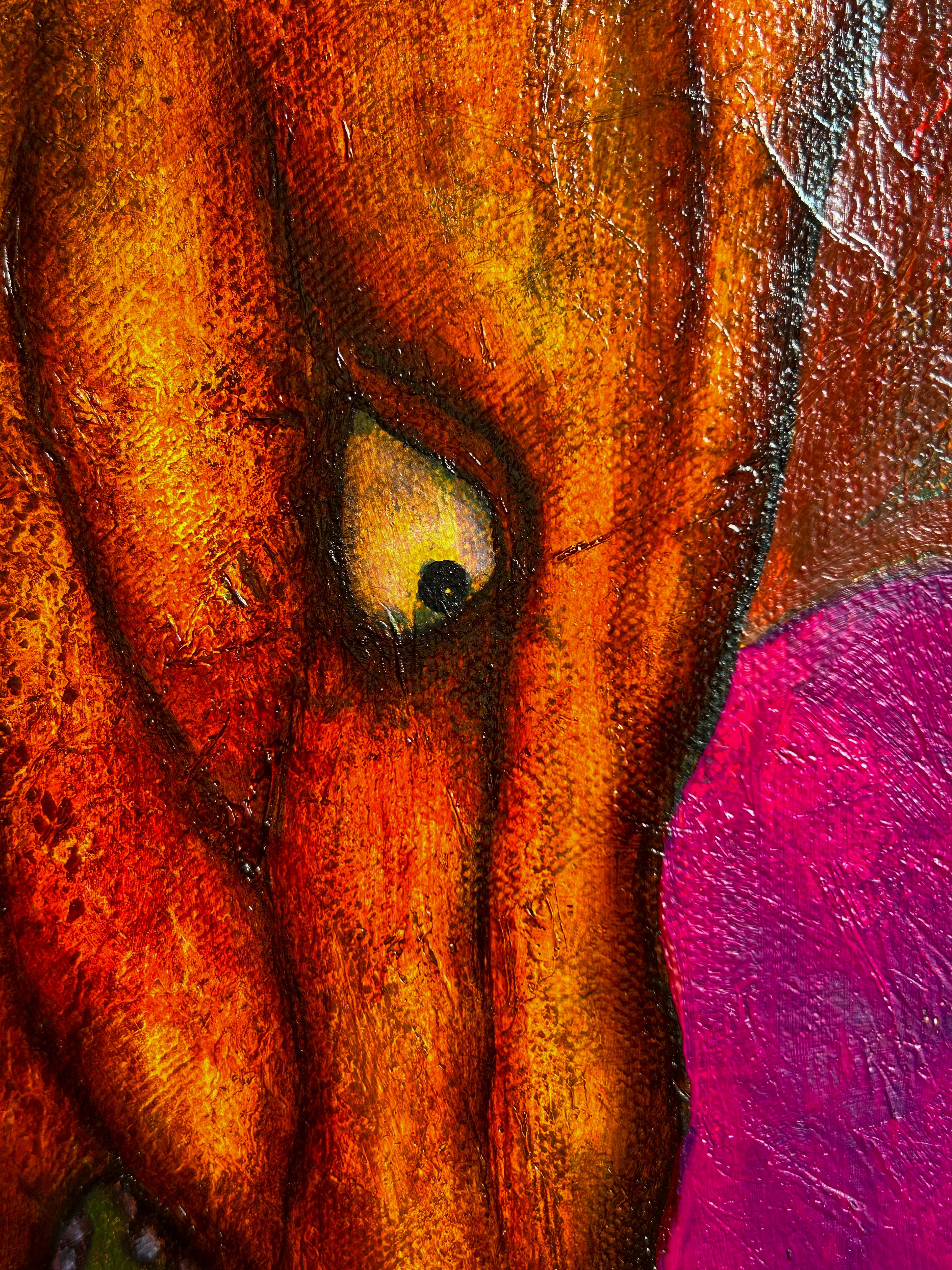 Pittura ad olio astratta con figure. 