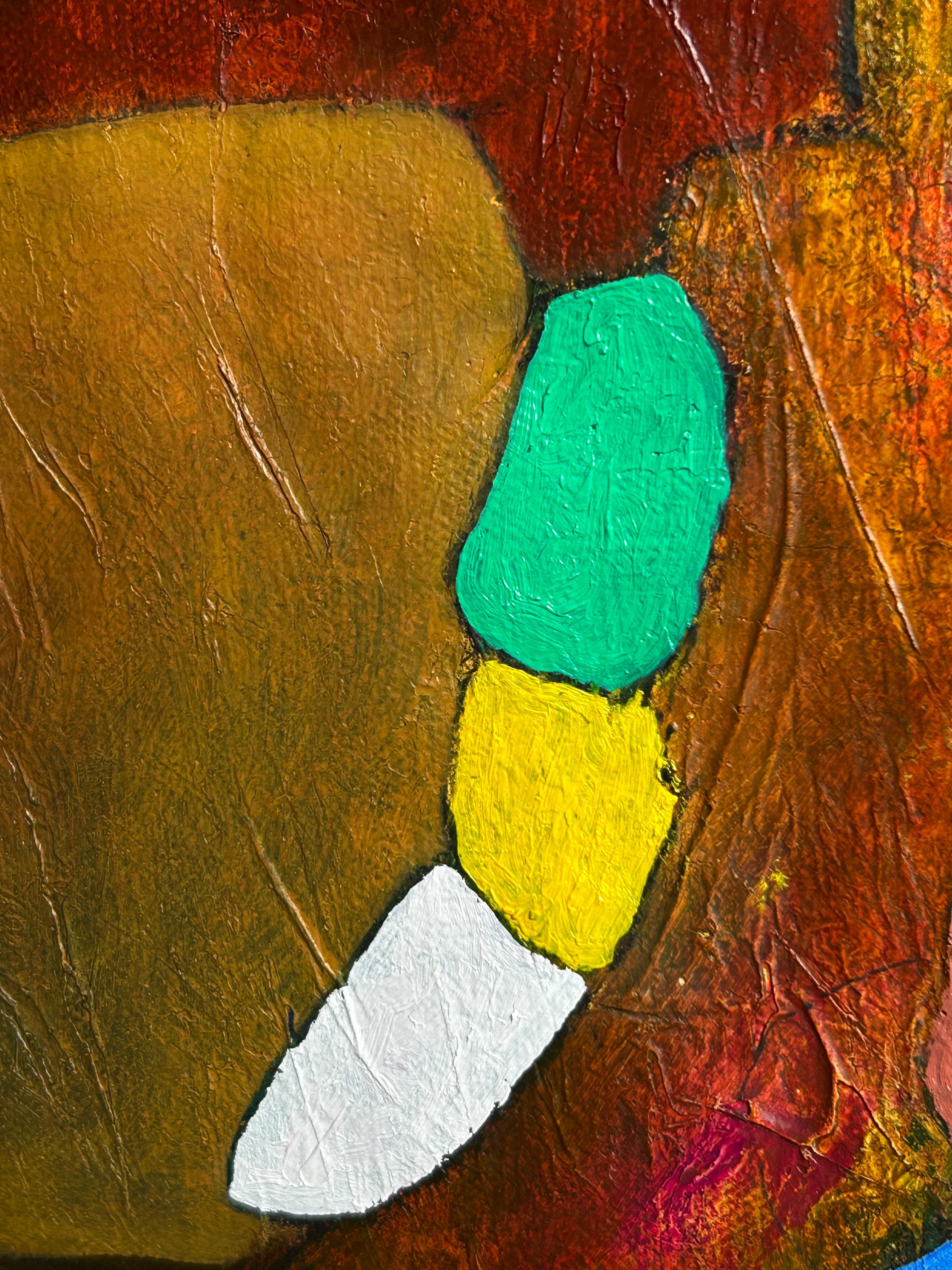 Pittura ad olio astratta con figure. 