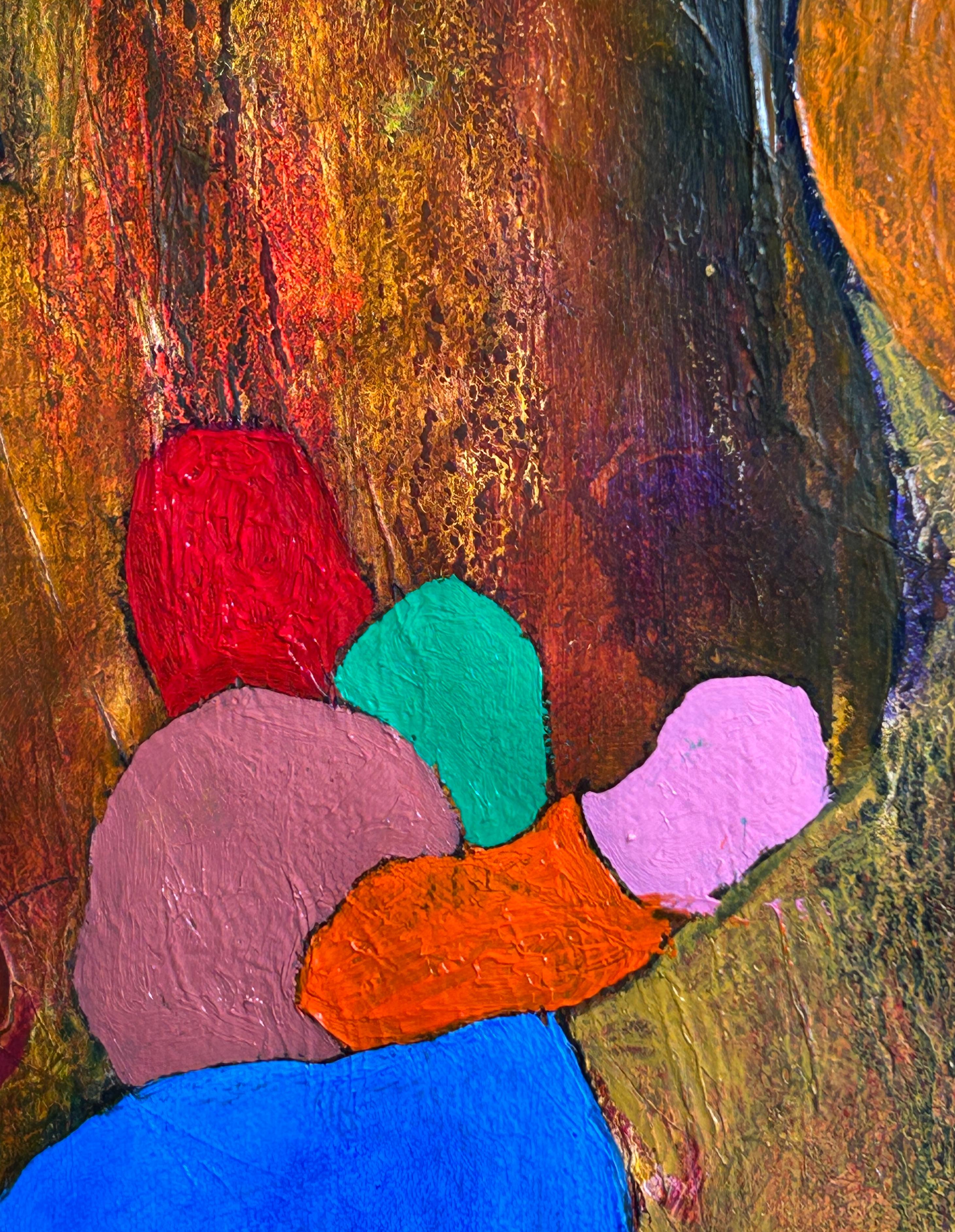 Pittura ad olio astratta con figure. 