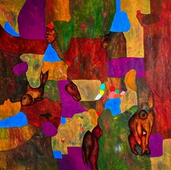 Pintura al óleo abstracta con figuras. "Intento de armonía".