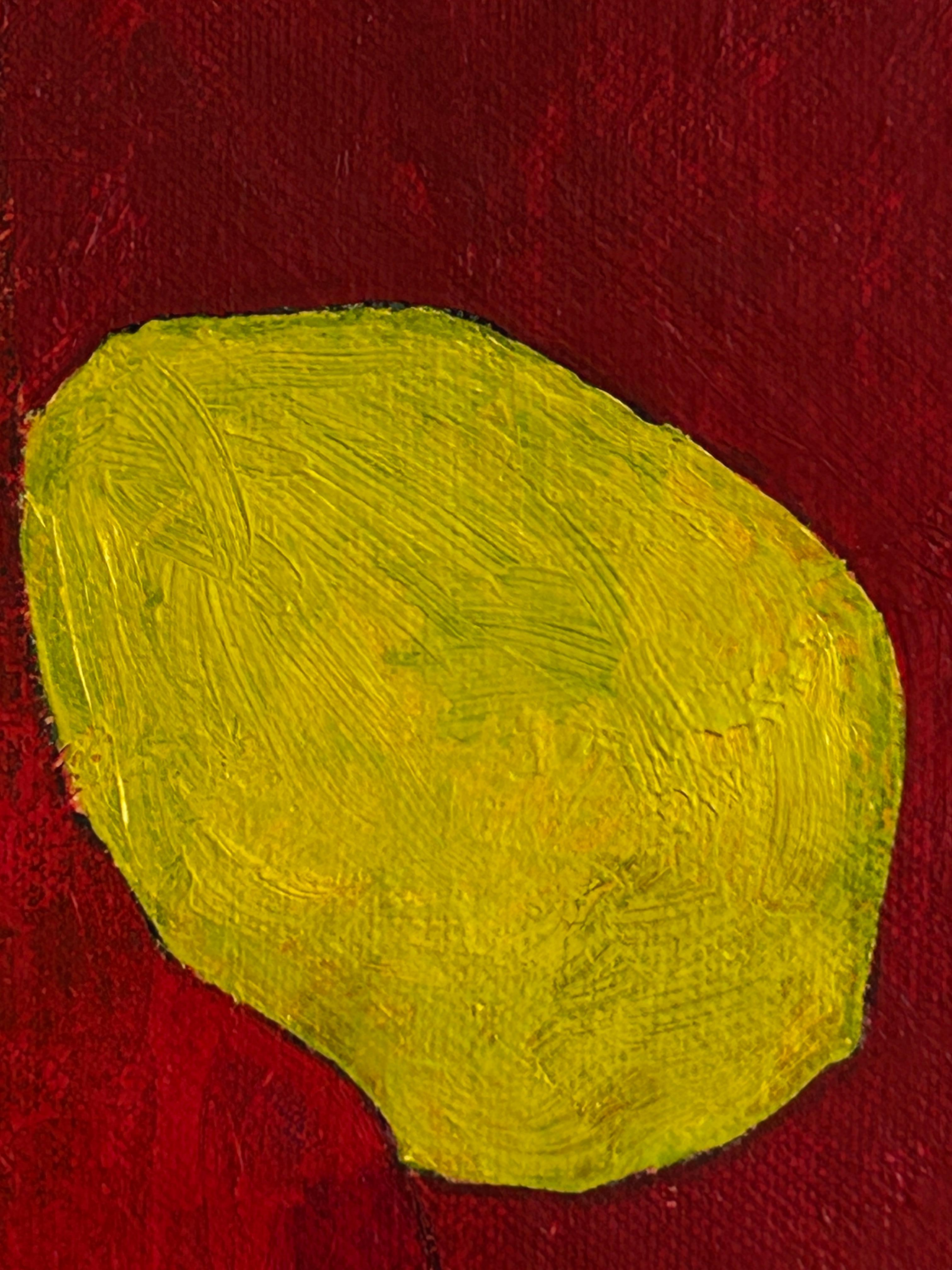 Abstrakte Malerei in rötlichen Tönen mit Figuration. 