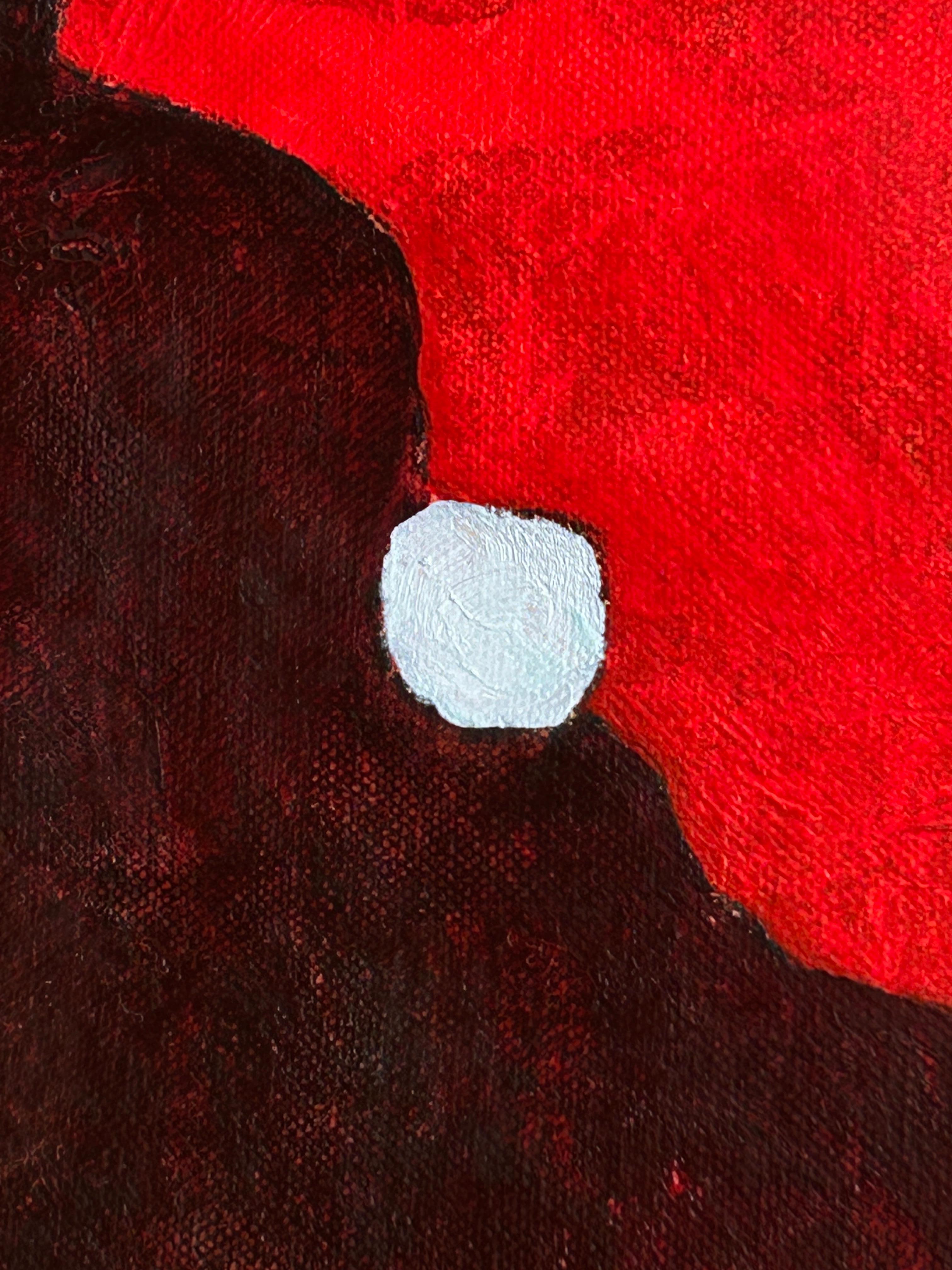 Abstrakte Malerei in rötlichen Tönen mit Figuration. 