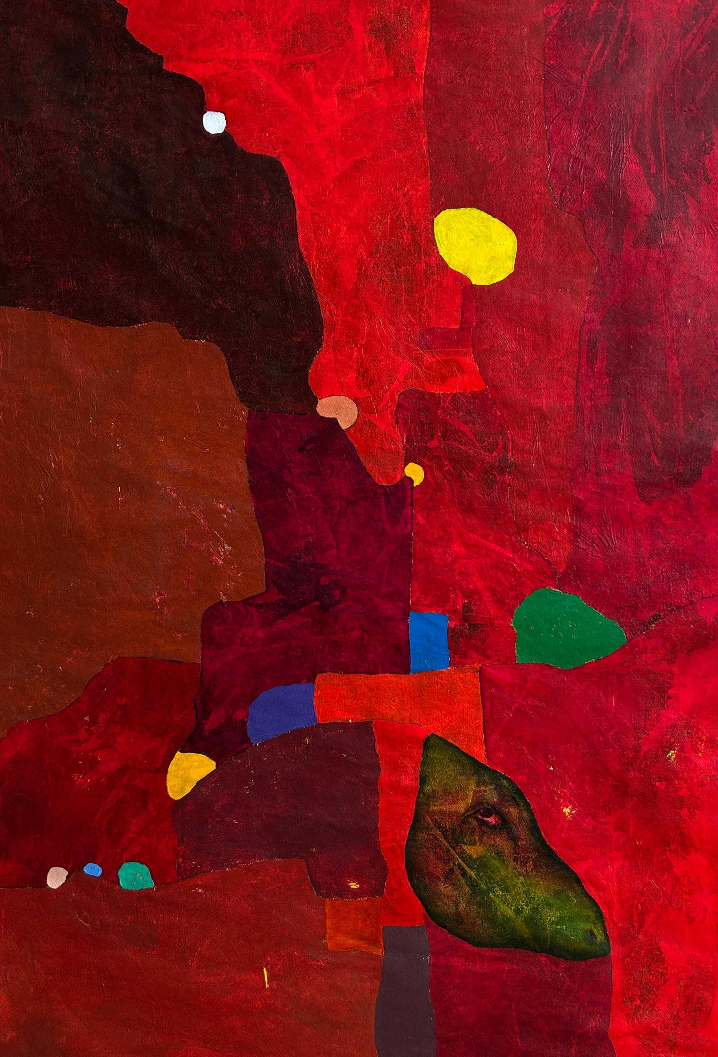Luis Alexander Rodríguez (Ie-Xiua) Interior Painting – Abstrakte Malerei in rötlichen Tönen mit Figuration. "Scharlachrote Studie"