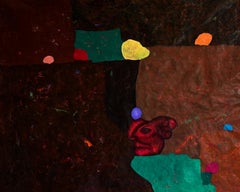 Peinture abstraite dans des tons bruts avec la figuration d'un guerrier sans mouvement 2024