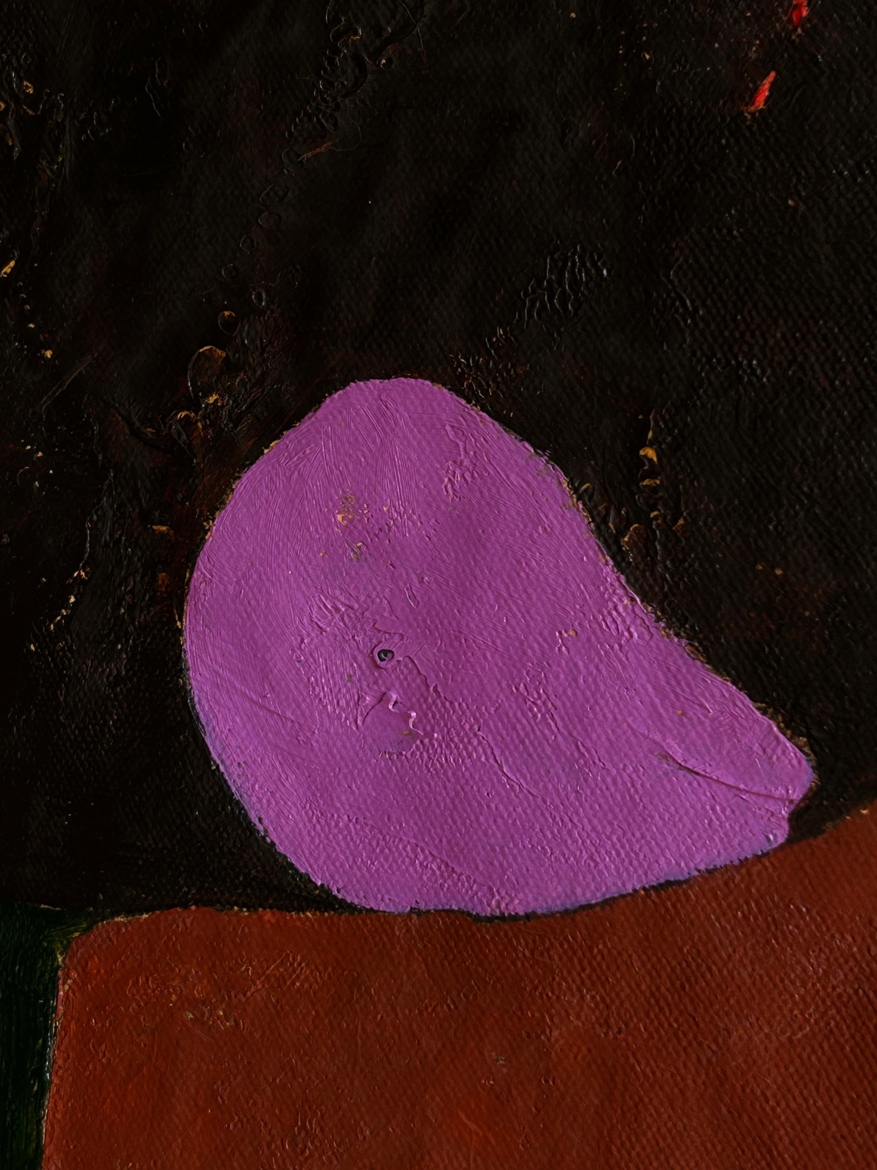 Abstrakte Malerei in violetten Tönen mit Figuration. 