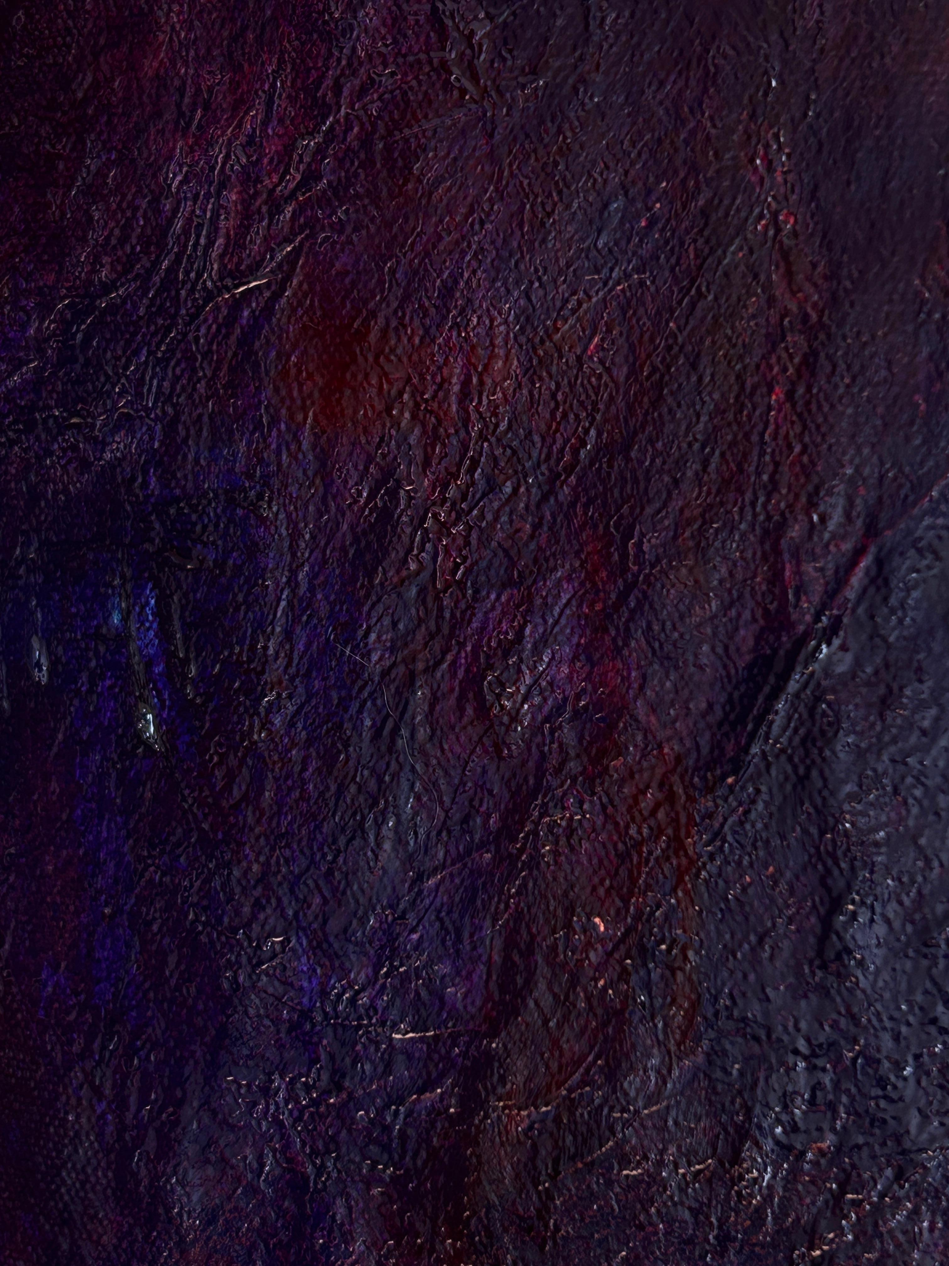 Abstrakte Malerei in violetten Tönen mit Figuration. 