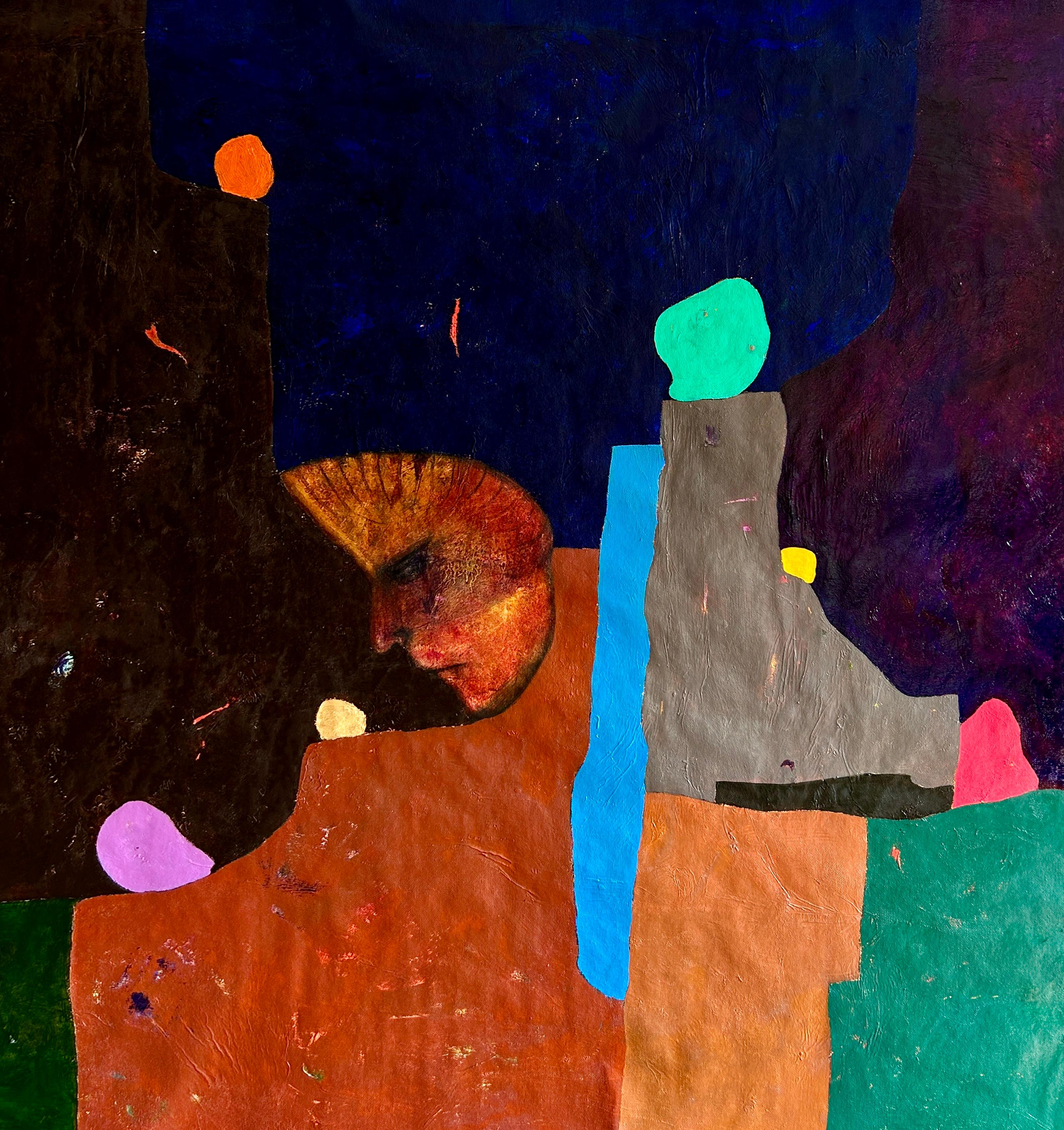 Abstrakte Malerei in violetten Tönen mit Figuration. 