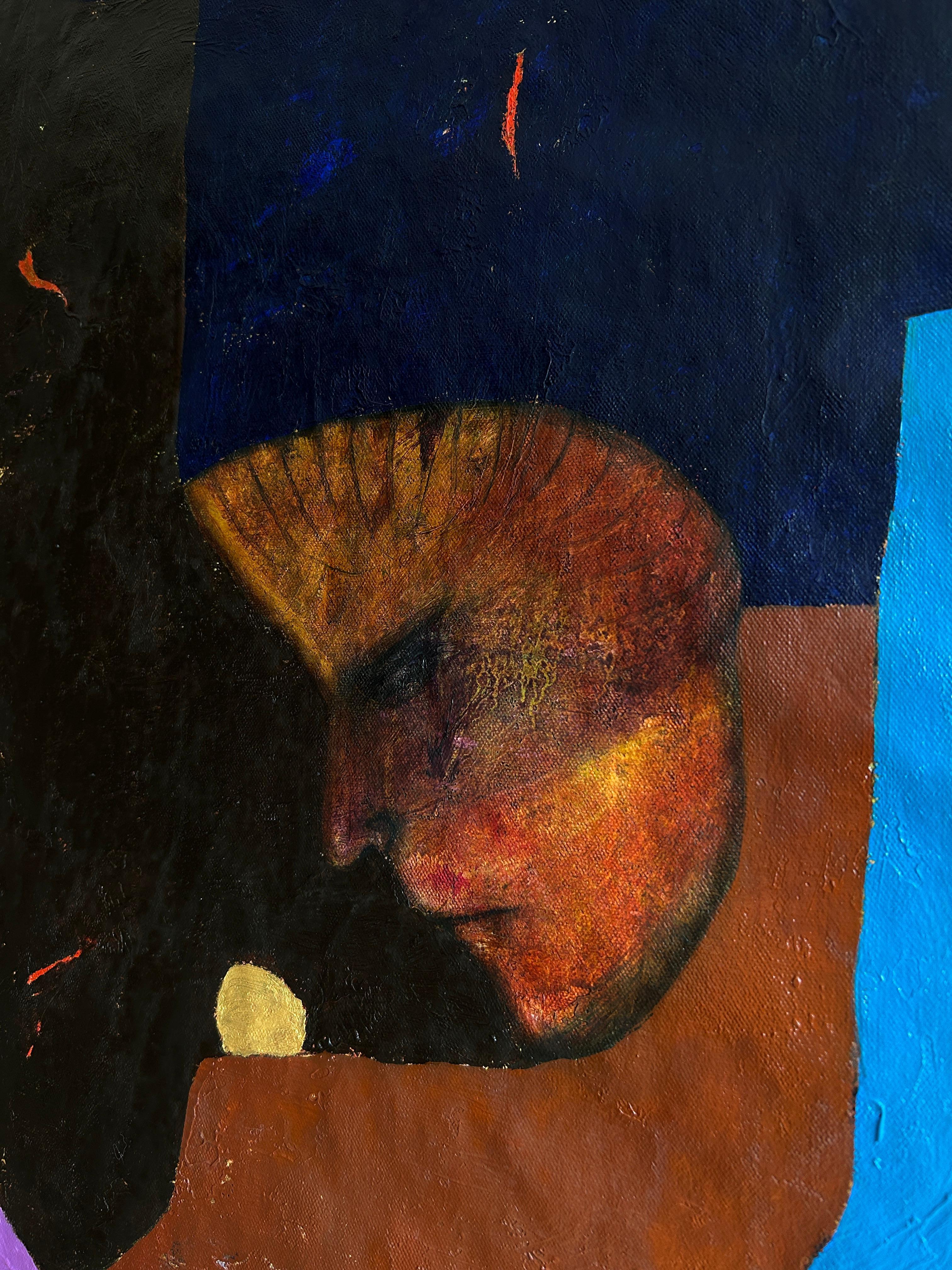 Abstrakte Malerei in violetten Tönen mit Figuration. 
