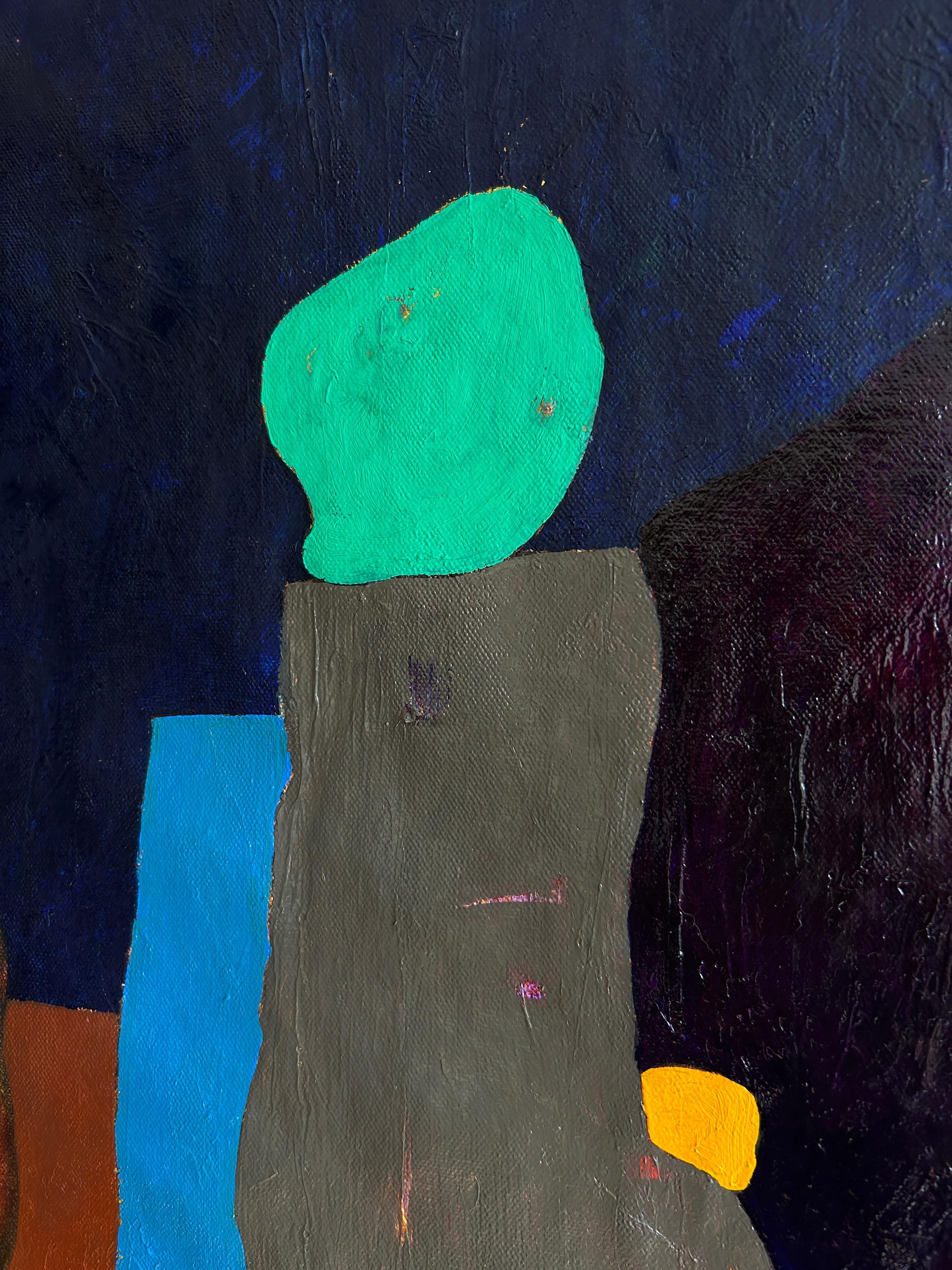 Abstrakte Malerei in violetten Tönen mit Figuration. 