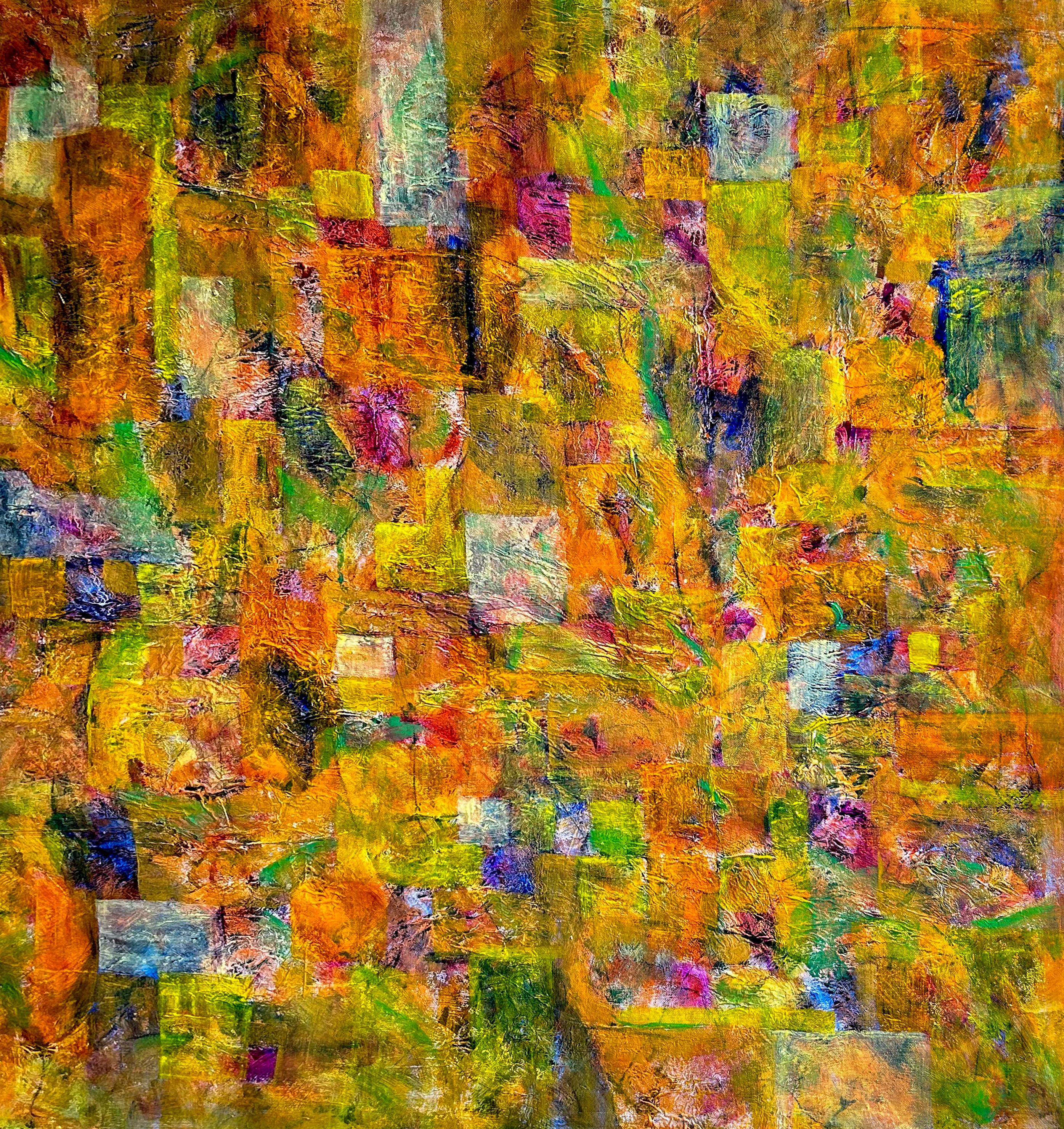 Luis Alexander Rodríguez (Ie-Xiua) Interior Painting - Yellow Symphony: Vibrant Abstract Painting