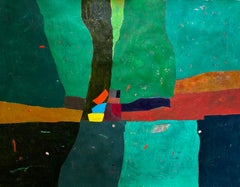 Pintura al óleo sobre lienzo de la selva andina, paisaje abstracto, firmada, 28x41